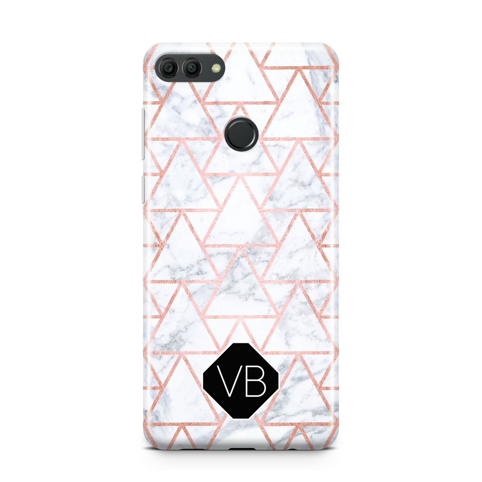 Personalised Rose Gold Grey Marble Hexagon Huawei Y9 2018