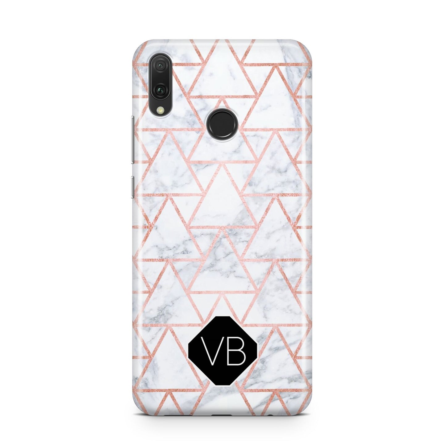 Personalised Rose Gold Grey Marble Hexagon Huawei Y9 2019