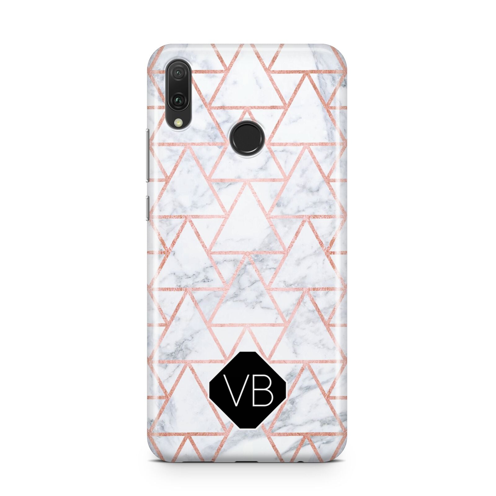 Personalised Rose Gold Grey Marble Hexagon Huawei Y9 2019