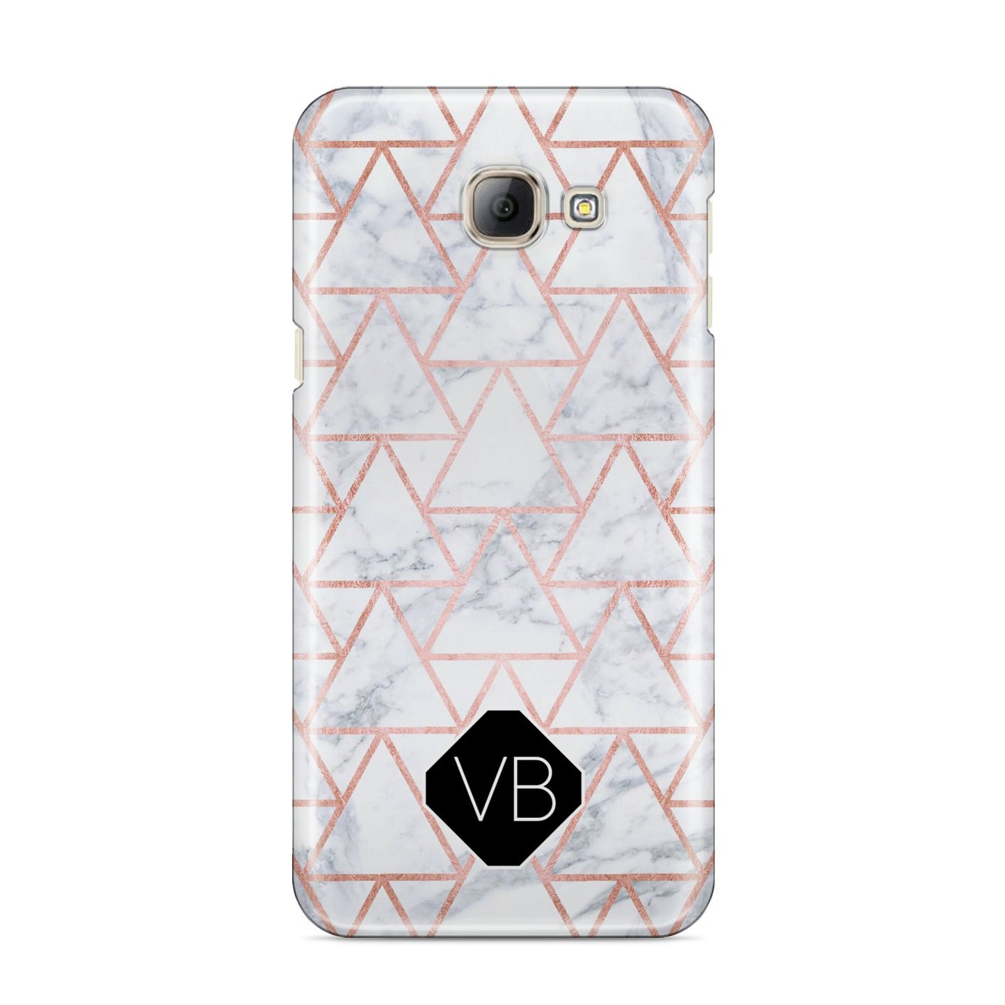 Personalised Rose Gold Grey Marble Hexagon Samsung Galaxy A8 2016 Case