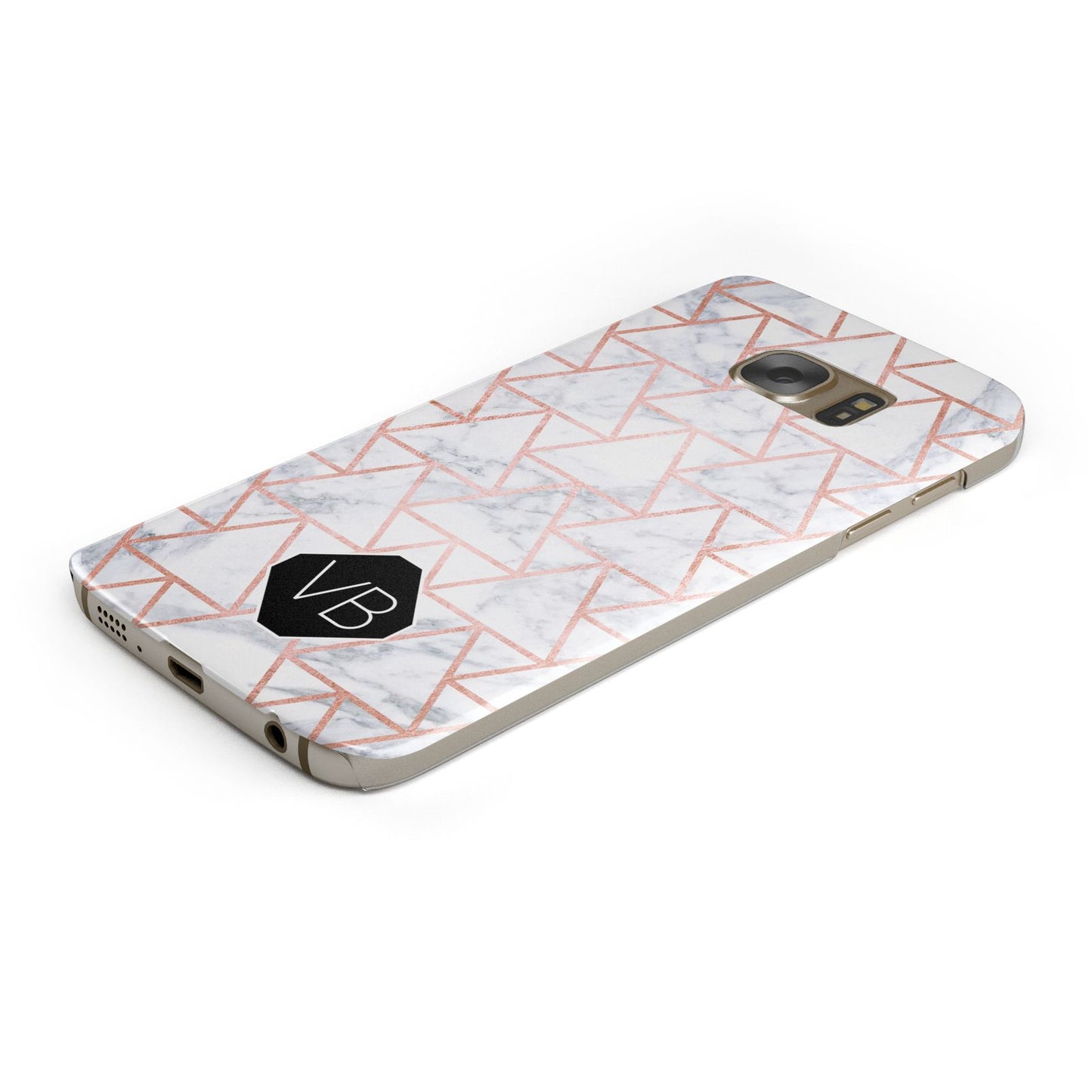 Personalised Rose Gold Grey Marble Hexagon Samsung Galaxy Case Bottom Cutout