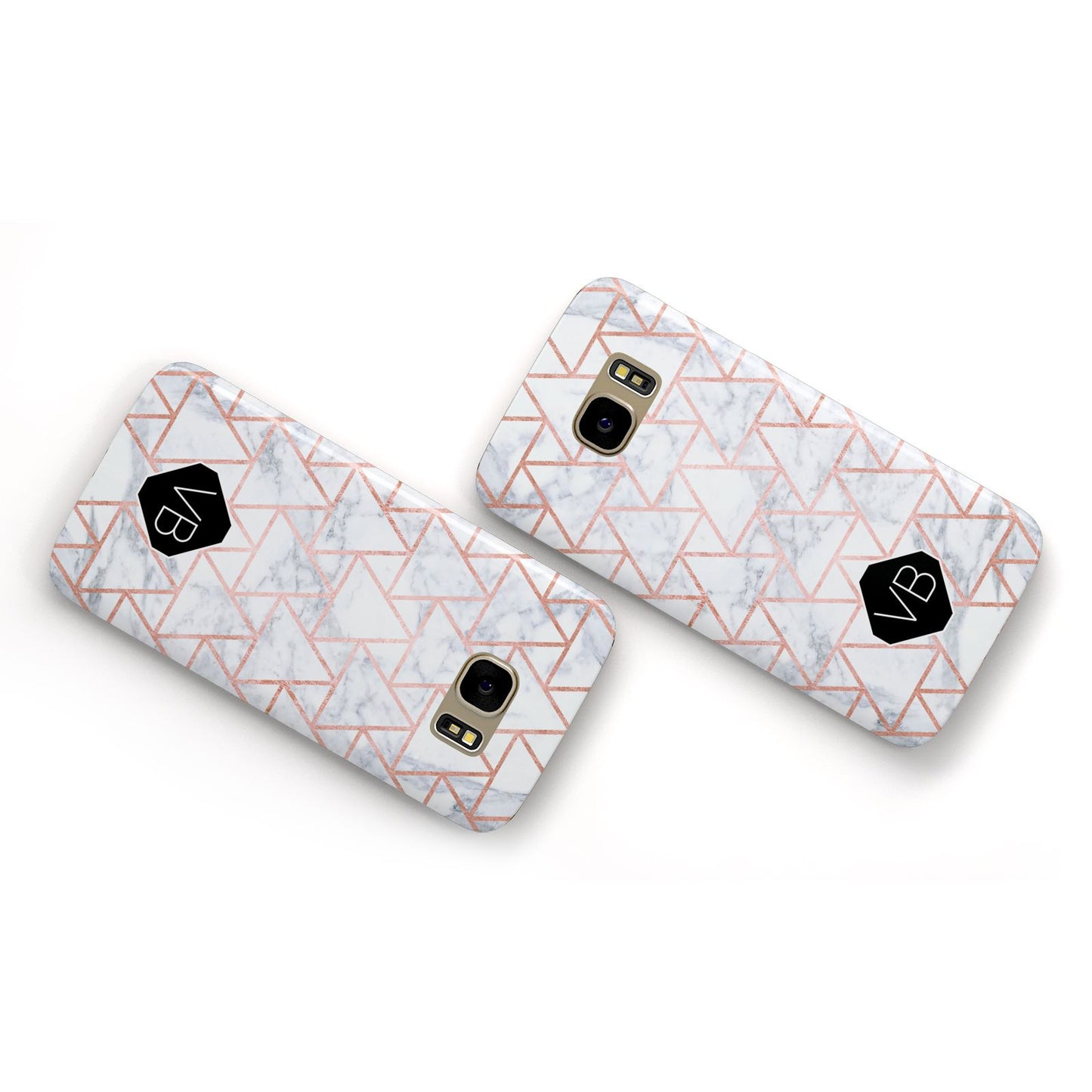 Personalised Rose Gold Grey Marble Hexagon Samsung Galaxy Case Flat Overview