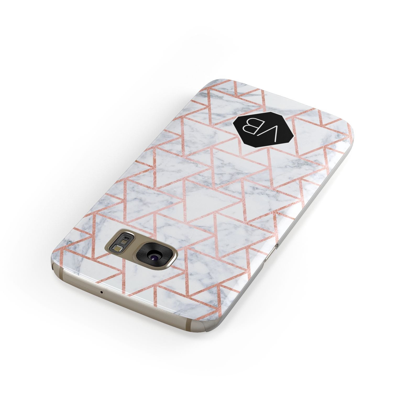 Personalised Rose Gold Grey Marble Hexagon Samsung Galaxy Case Front Close Up