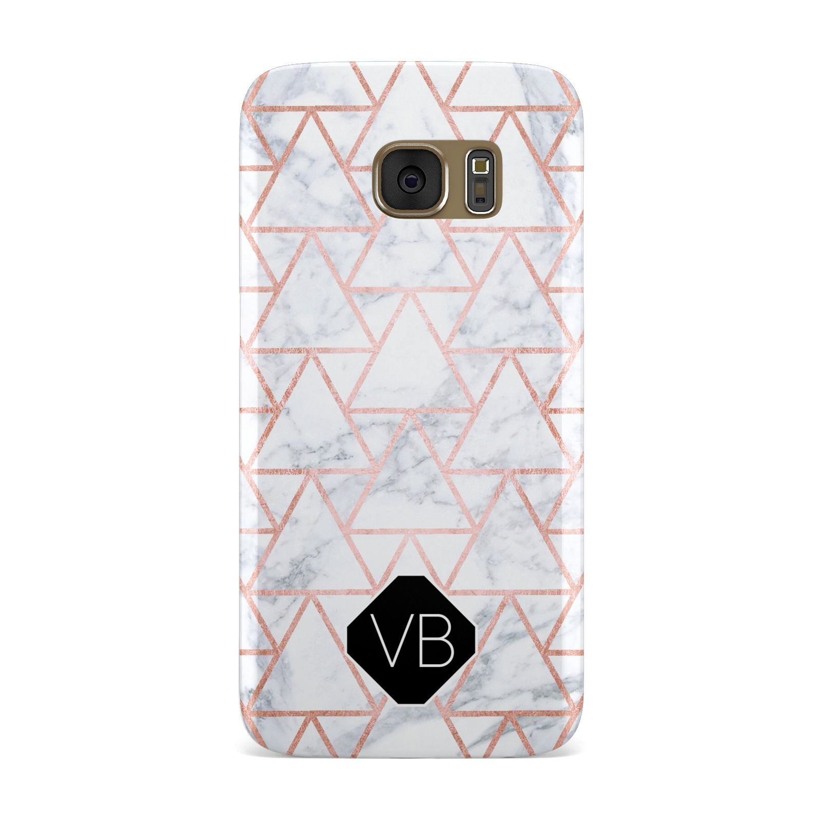 Personalised Rose Gold Grey Marble Hexagon Samsung Galaxy Case