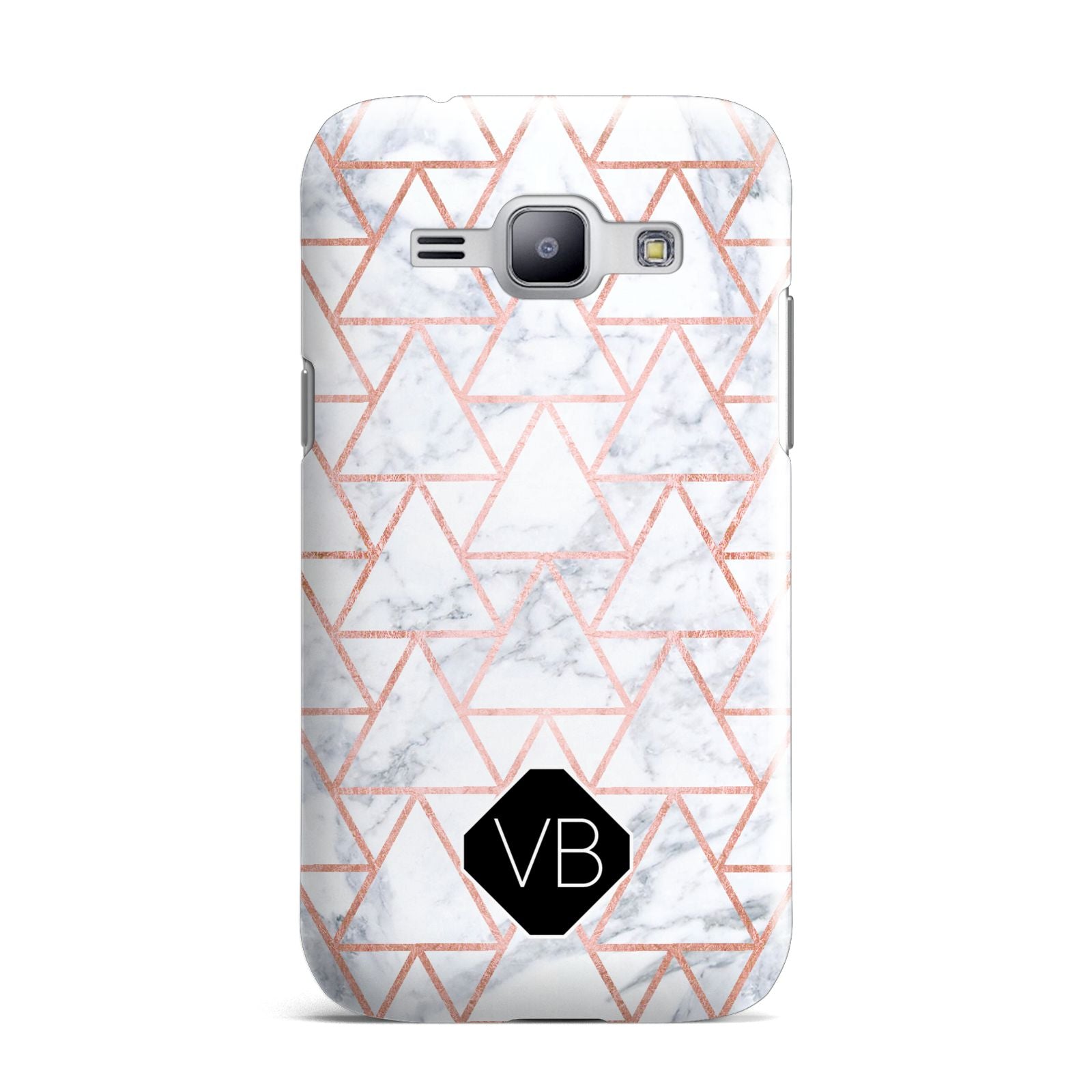 Personalised Rose Gold Grey Marble Hexagon Samsung Galaxy J1 2015 Case