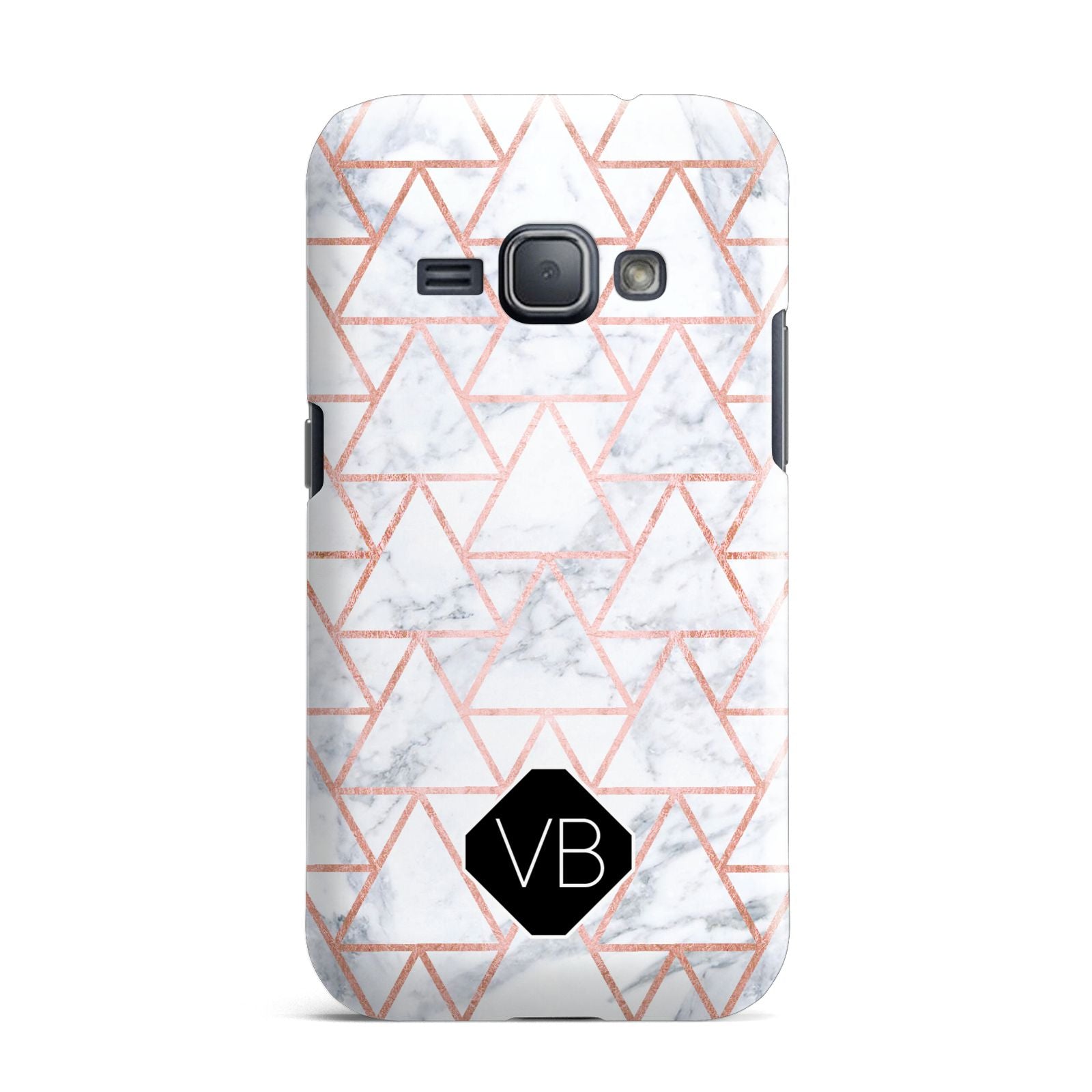 Personalised Rose Gold Grey Marble Hexagon Samsung Galaxy J1 2016 Case