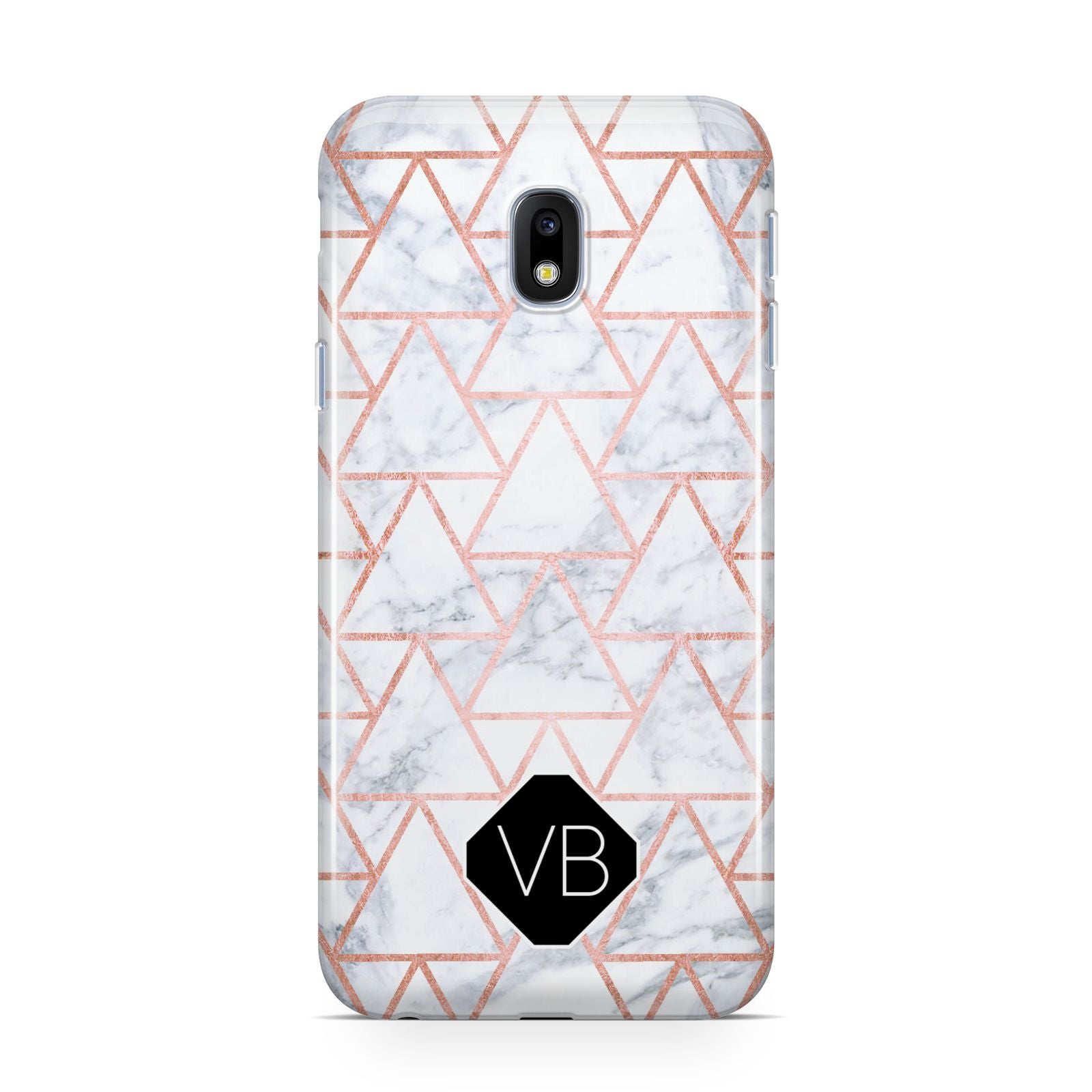Personalised Rose Gold Grey Marble Hexagon Samsung Galaxy J3 2017 Case
