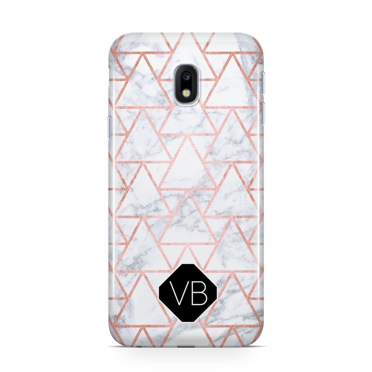 Personalised Rose Gold Grey Marble Hexagon Samsung Galaxy J3 2017 Case