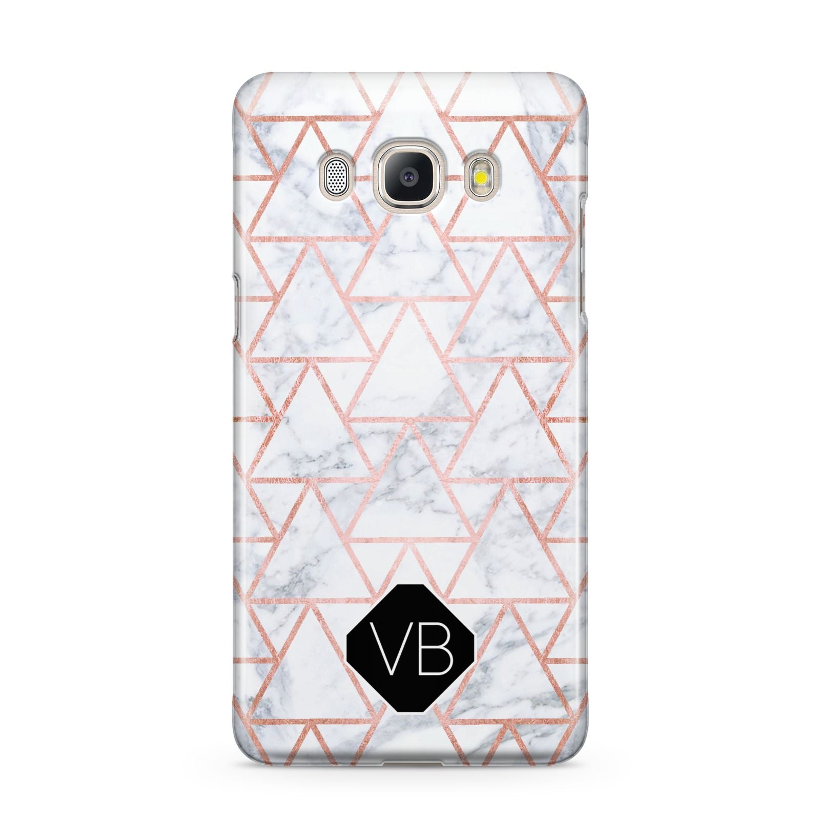Personalised Rose Gold Grey Marble Hexagon Samsung Galaxy J5 2016 Case