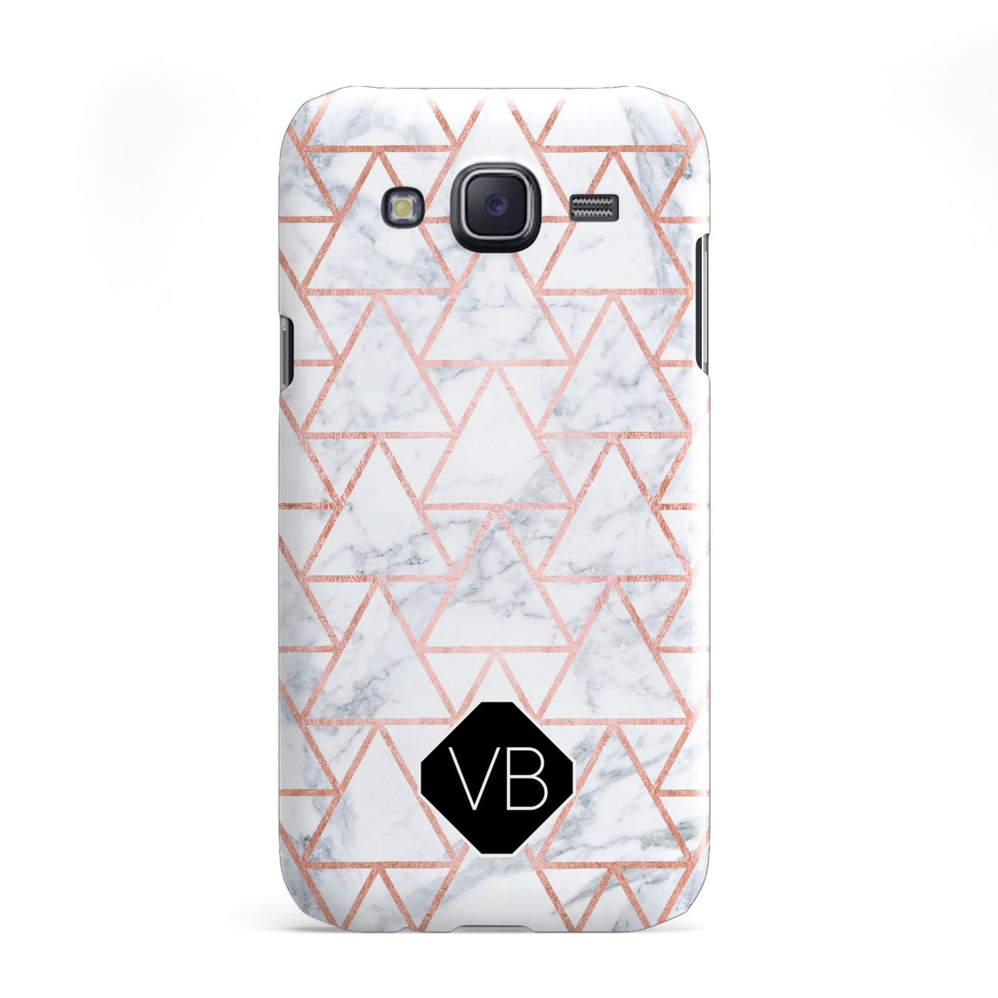 Personalised Rose Gold Grey Marble Hexagon Samsung Galaxy J5 Case