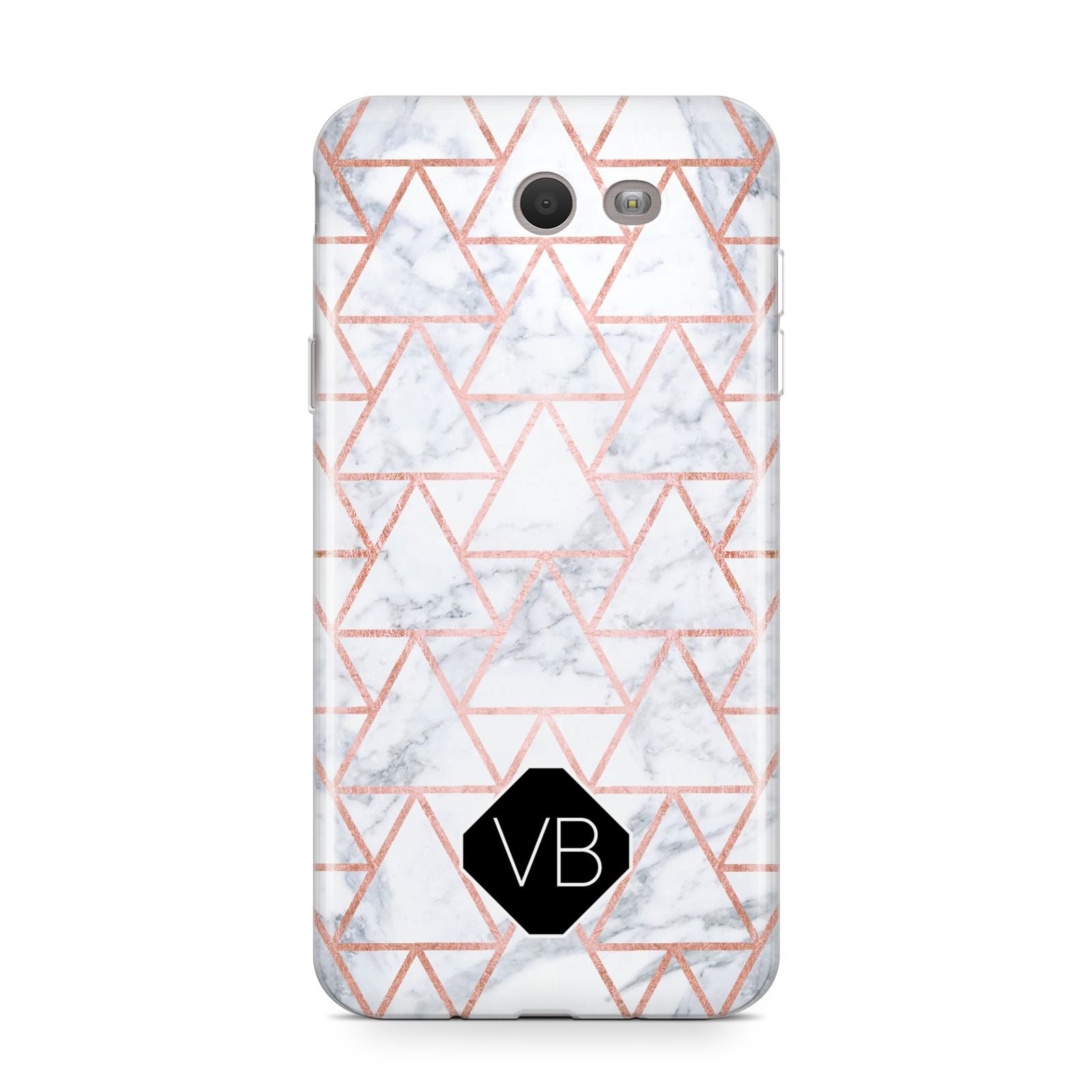 Personalised Rose Gold Grey Marble Hexagon Samsung Galaxy J7 2017 Case