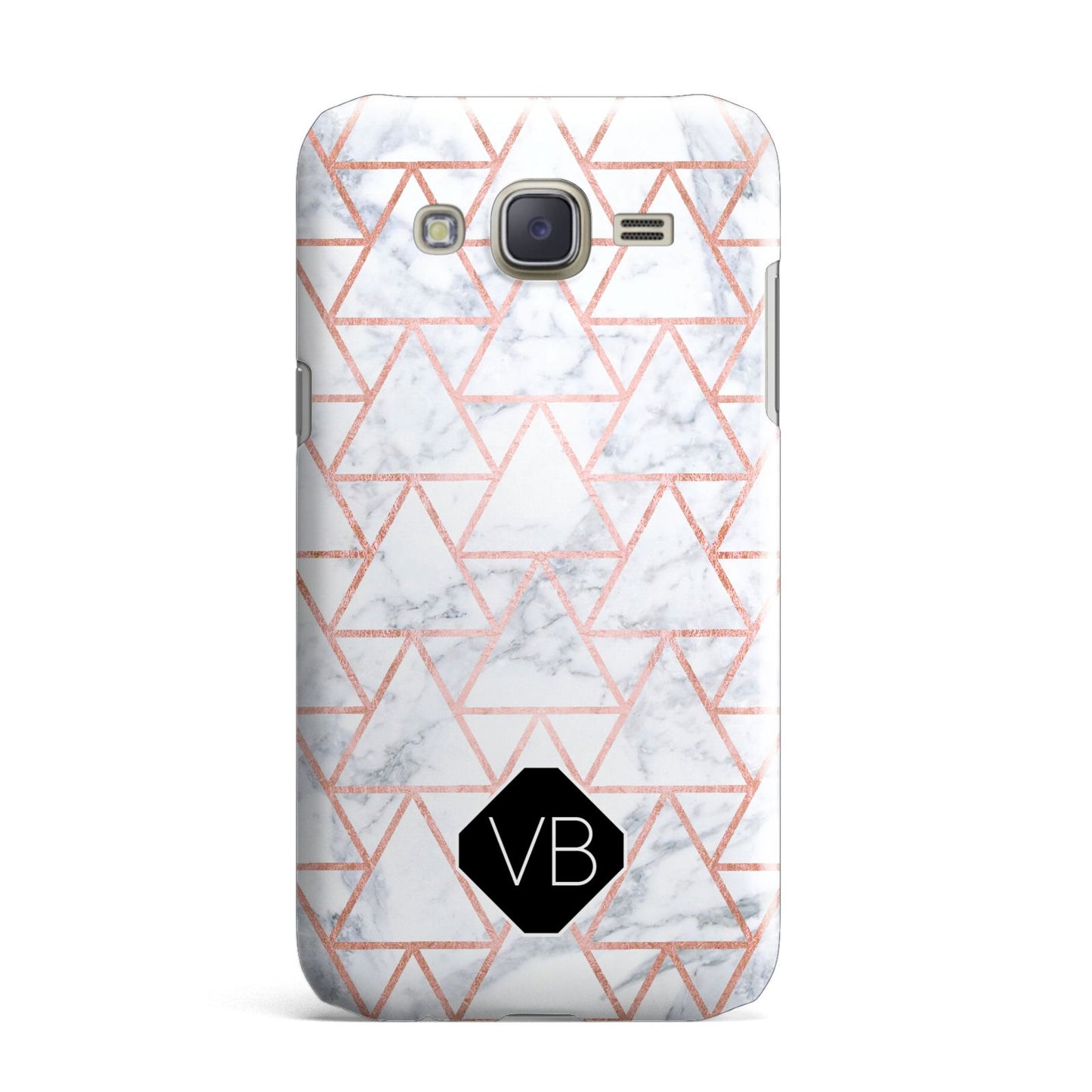 Personalised Rose Gold Grey Marble Hexagon Samsung Galaxy J7 Case