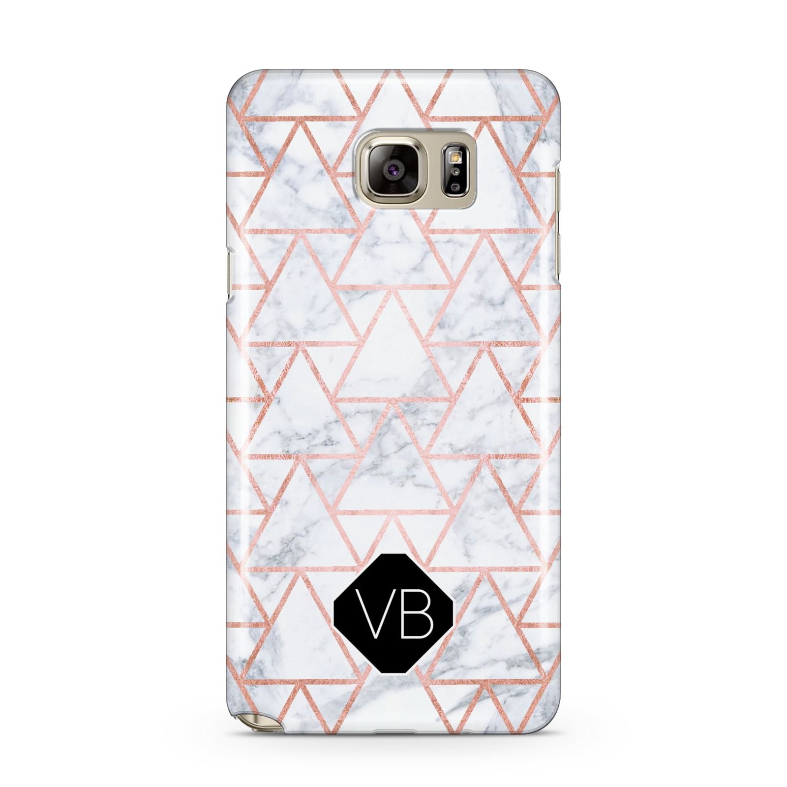 Personalised Rose Gold Grey Marble Hexagon Samsung Galaxy Note 5 Case