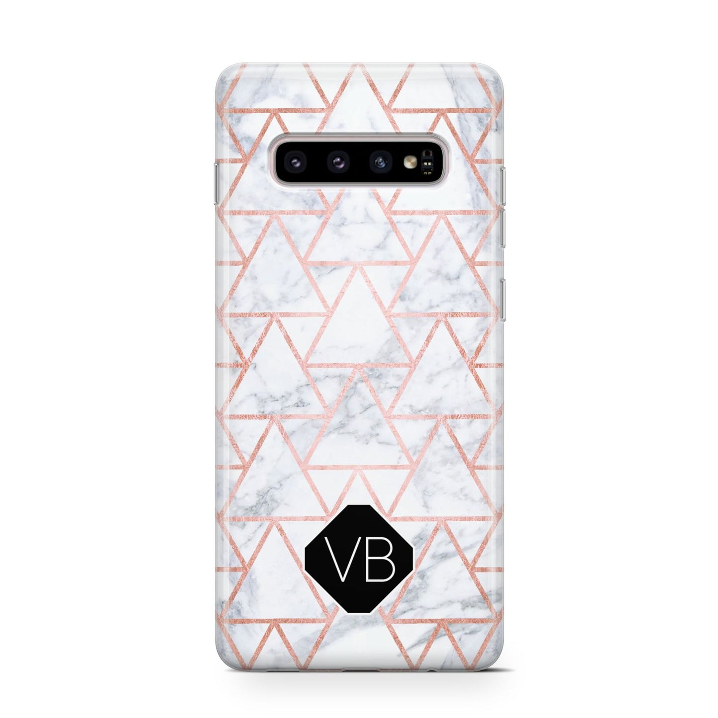 Personalised Rose Gold Grey Marble Hexagon Samsung Galaxy S10 Case