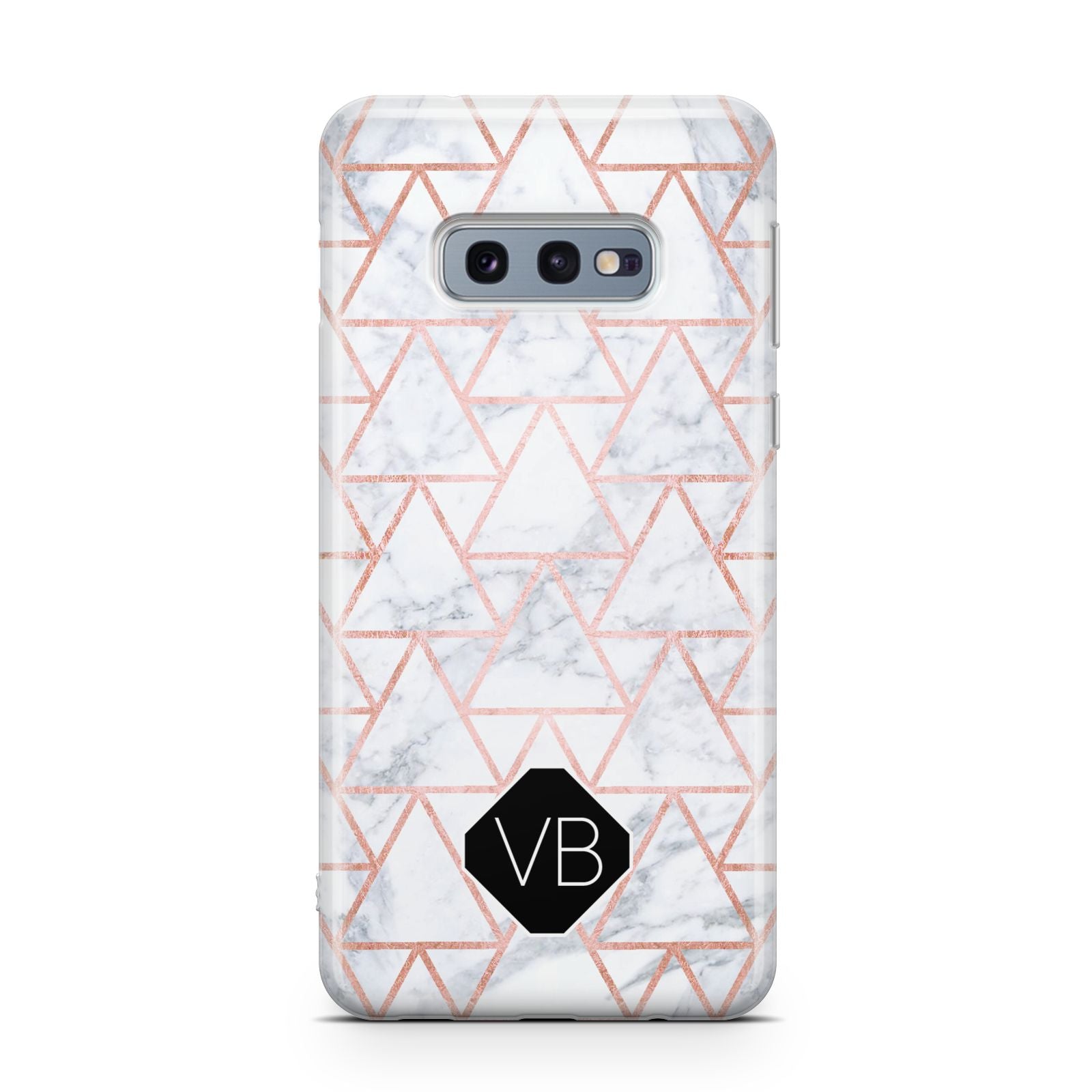 Personalised Rose Gold Grey Marble Hexagon Samsung Galaxy S10E Case