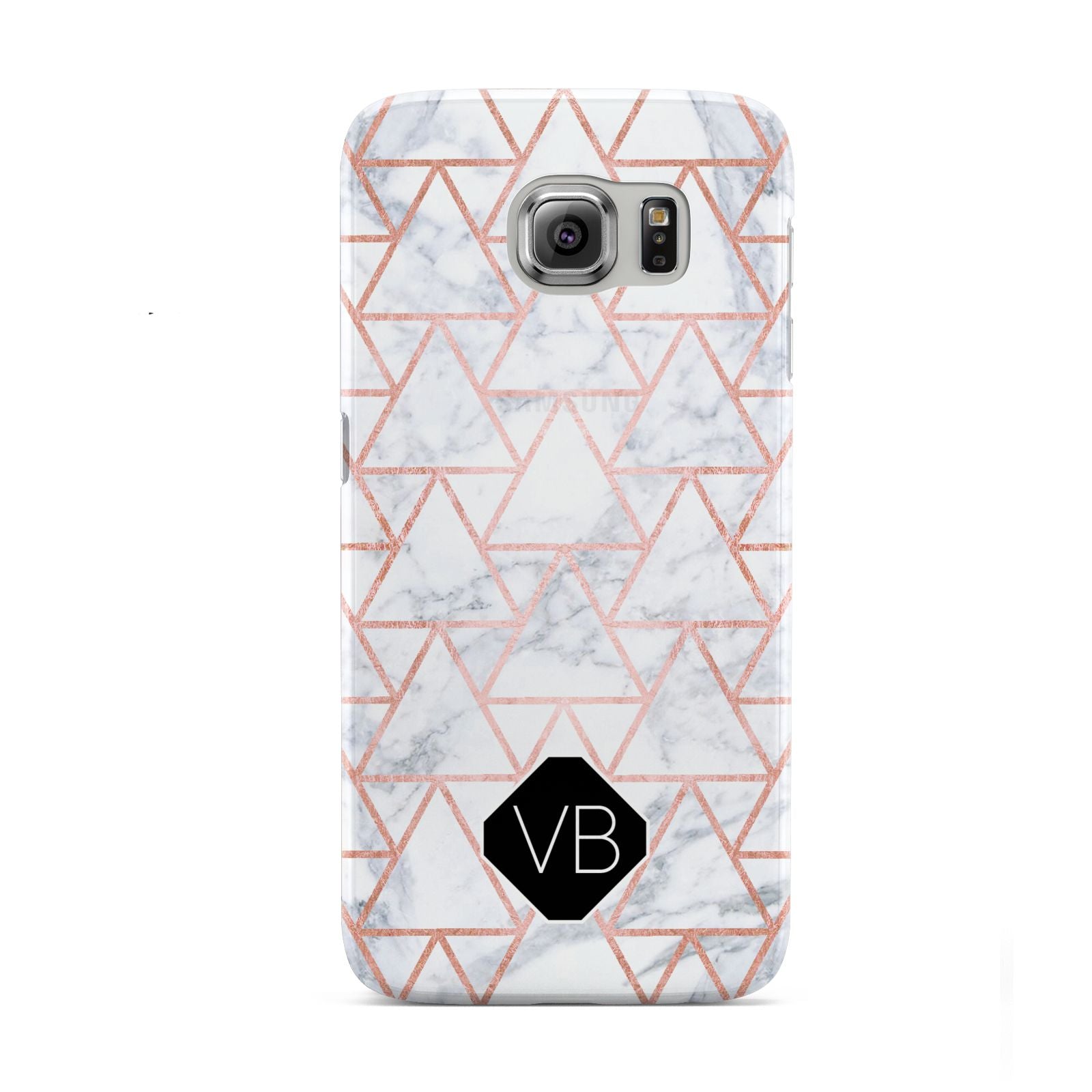 Personalised Rose Gold Grey Marble Hexagon Samsung Galaxy S6 Case