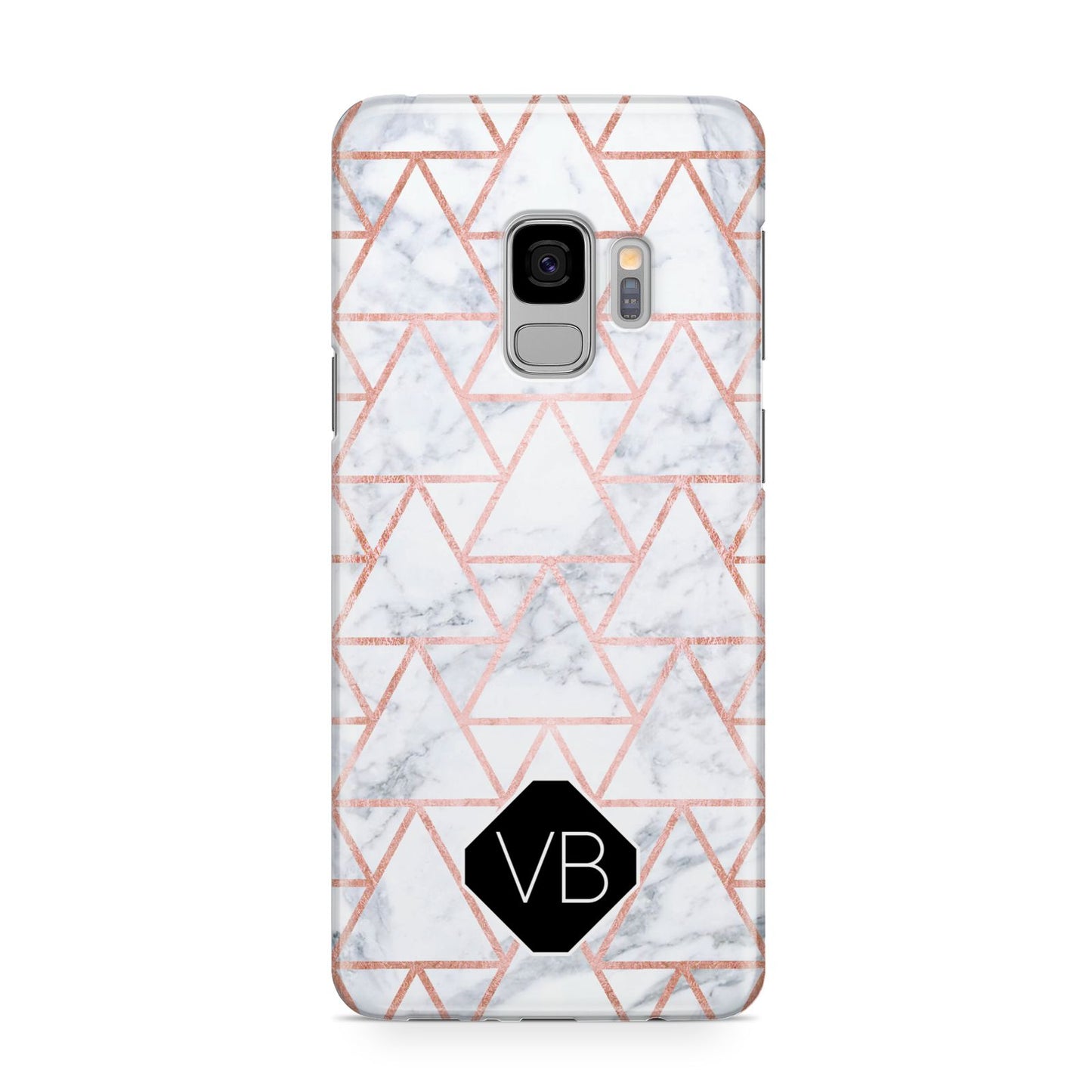 Personalised Rose Gold Grey Marble Hexagon Samsung Galaxy S9 Case
