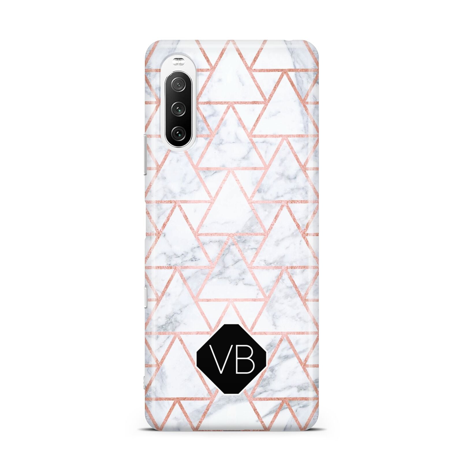 Personalised Rose Gold Grey Marble Hexagon Sony Xperia 10 III Case