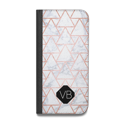 Personalised Rose Gold Grey Marble Hexagon Vegan Leather Flip Samsung Case
