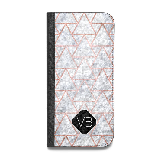 Personalised Rose Gold Grey Marble Hexagon Vegan Leather Flip iPhone Case