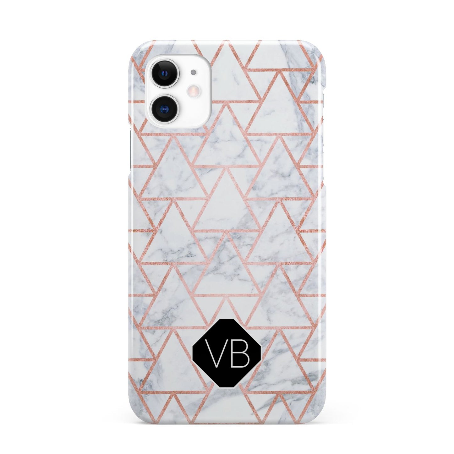 Personalised Rose Gold Grey Marble Hexagon iPhone 11 3D Snap Case