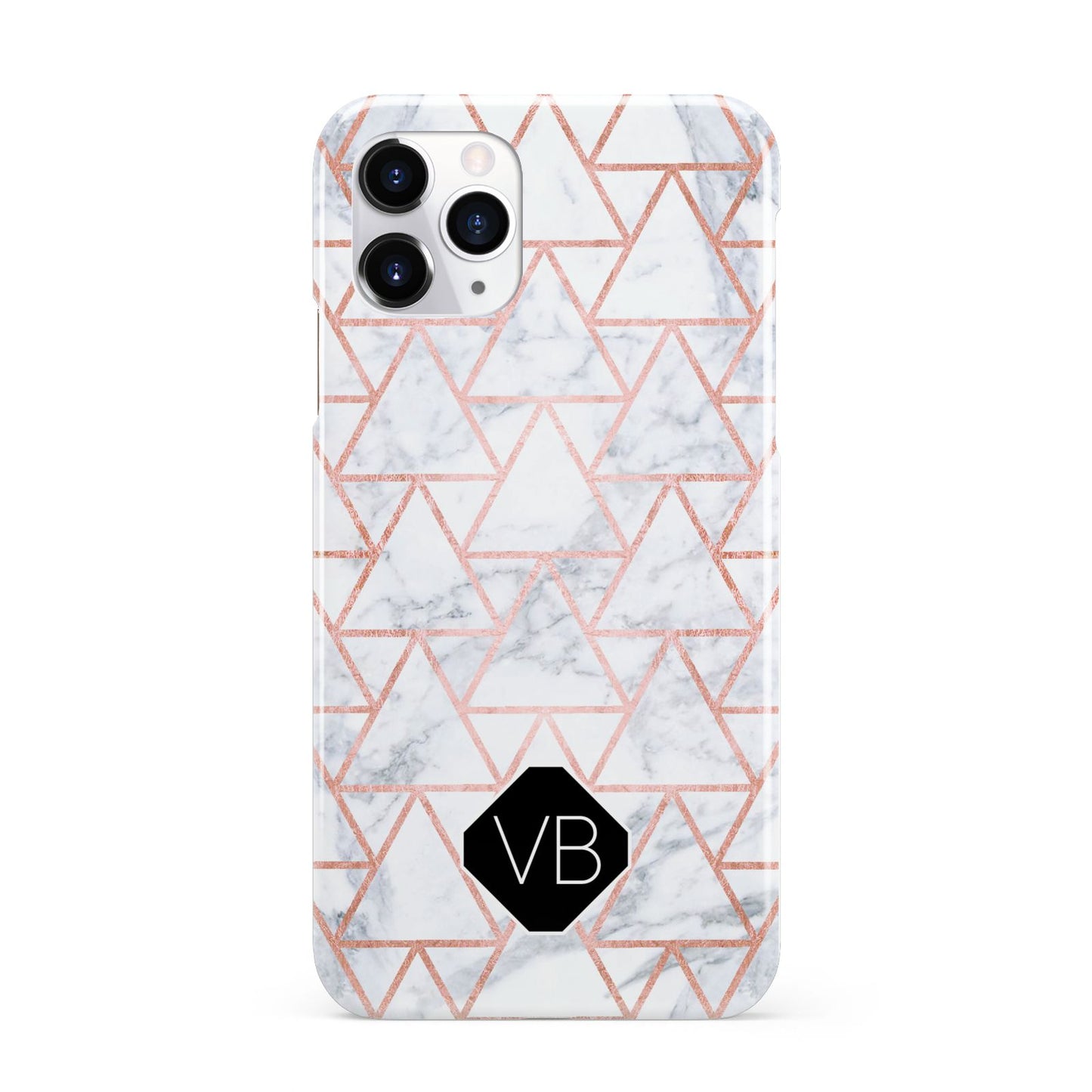 Personalised Rose Gold Grey Marble Hexagon iPhone 11 Pro 3D Snap Case