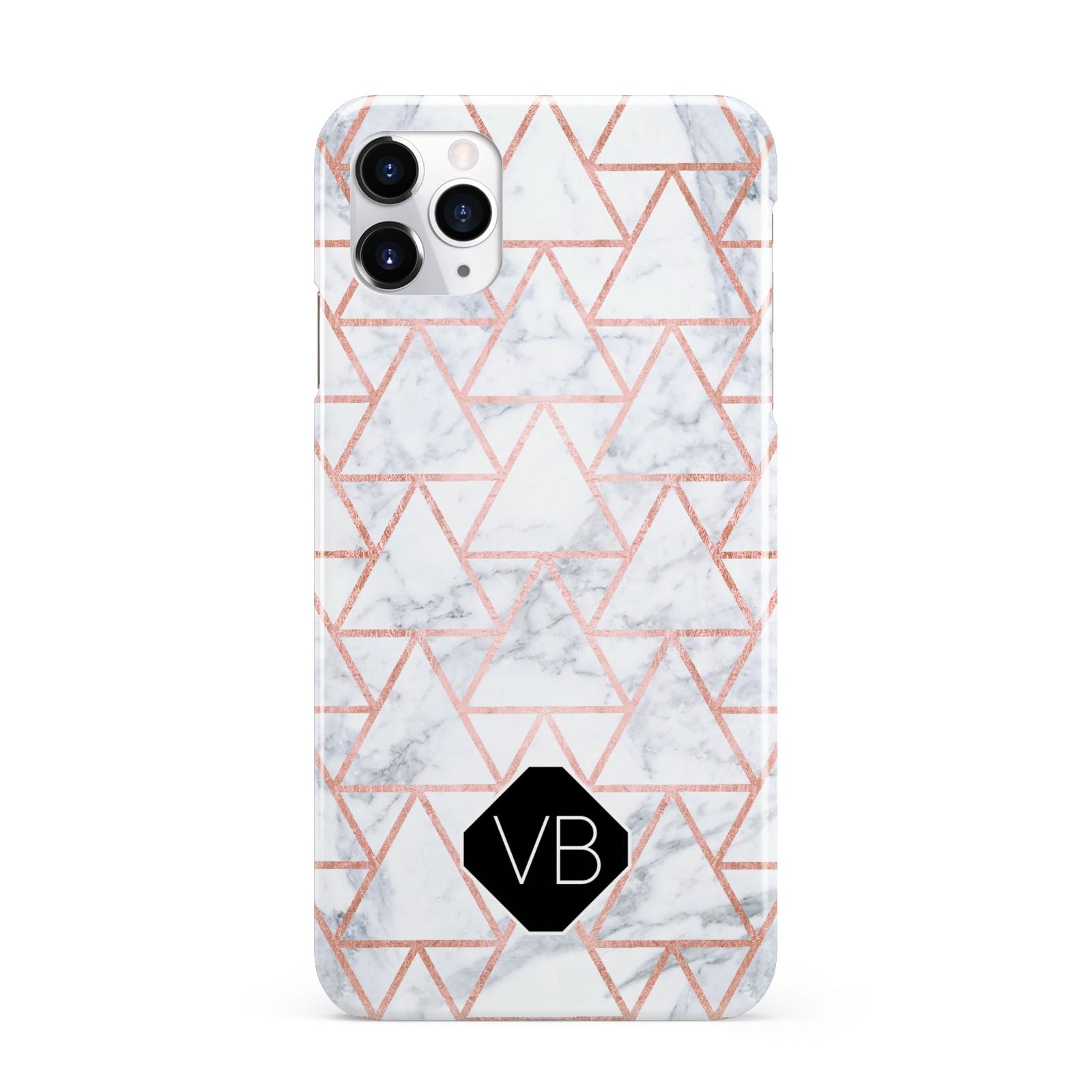 Personalised Rose Gold Grey Marble Hexagon iPhone 11 Pro Max 3D Snap Case