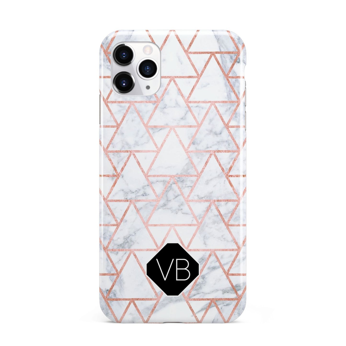 Personalised Rose Gold Grey Marble Hexagon iPhone 11 Pro Max 3D Tough Case