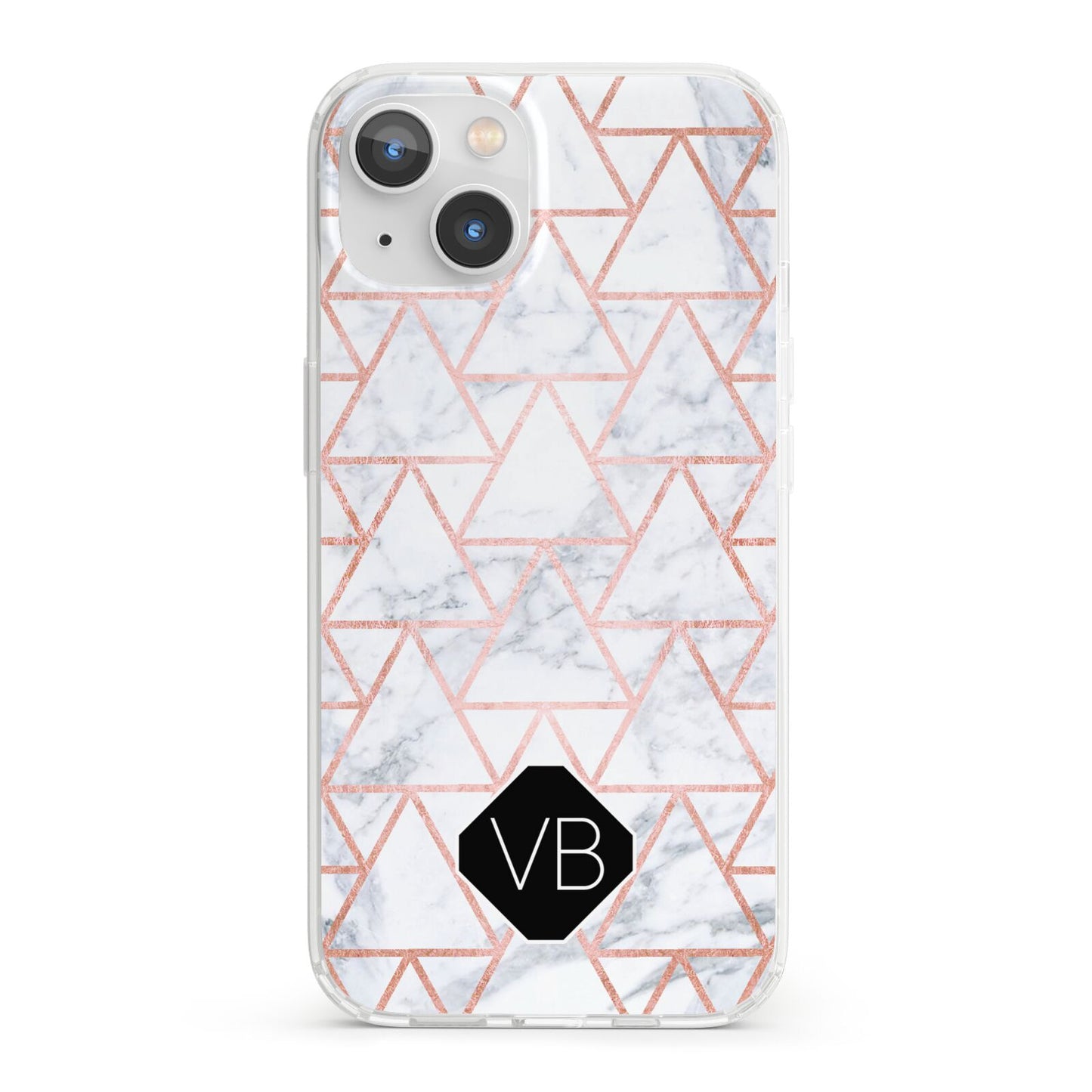 Personalised Rose Gold Grey Marble Hexagon iPhone 13 Clear Bumper Case