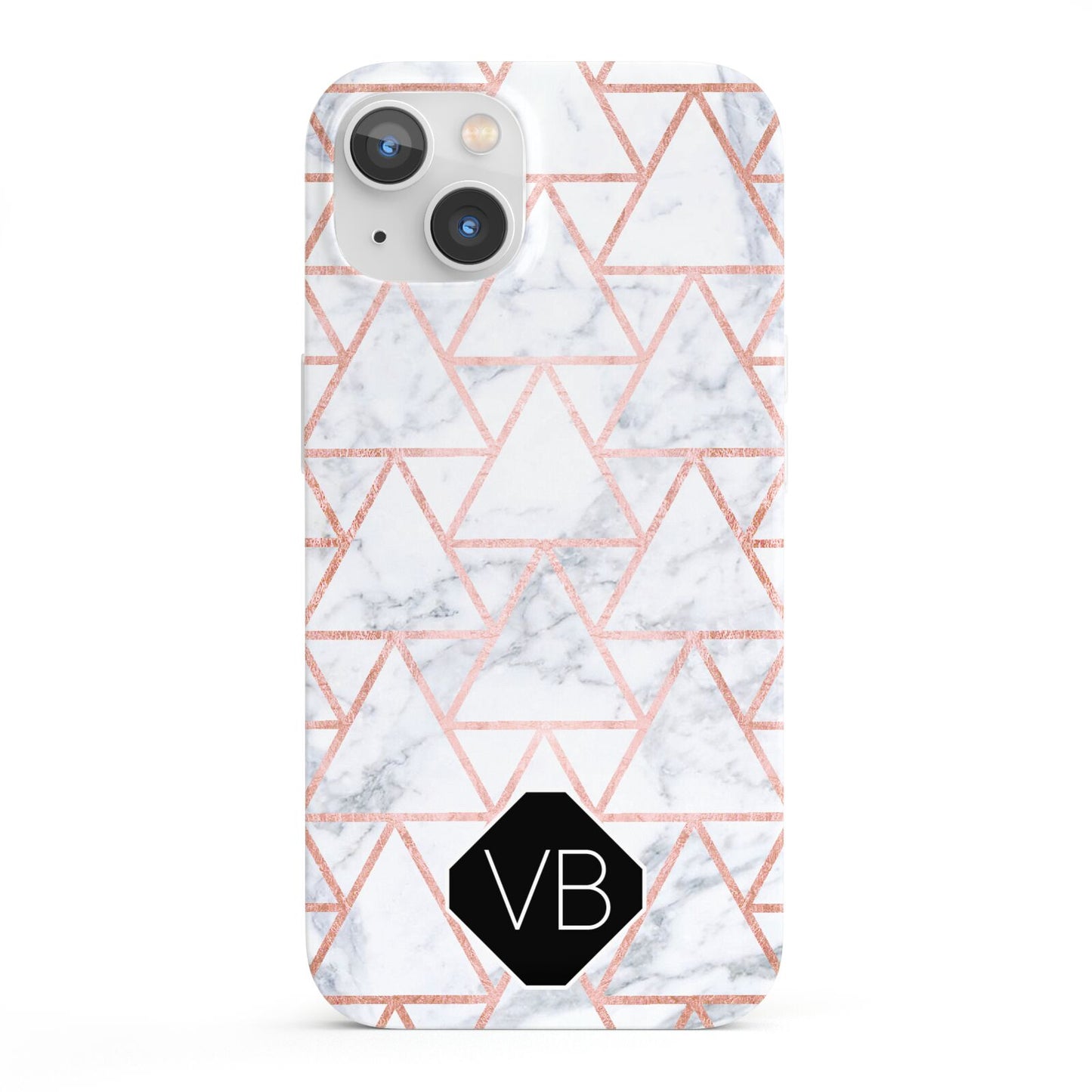 Personalised Rose Gold Grey Marble Hexagon iPhone 13 Full Wrap 3D Snap Case