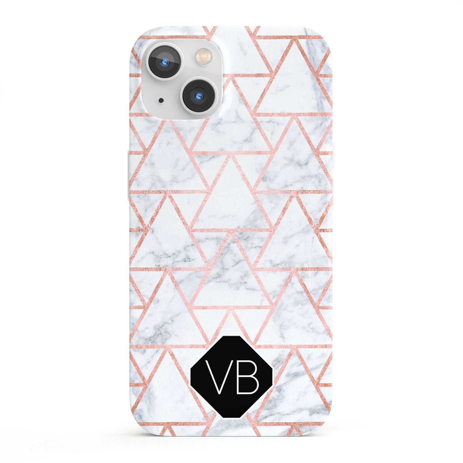 Personalised Rose Gold Grey Marble Hexagon iPhone 13 Full Wrap 3D Snap Case