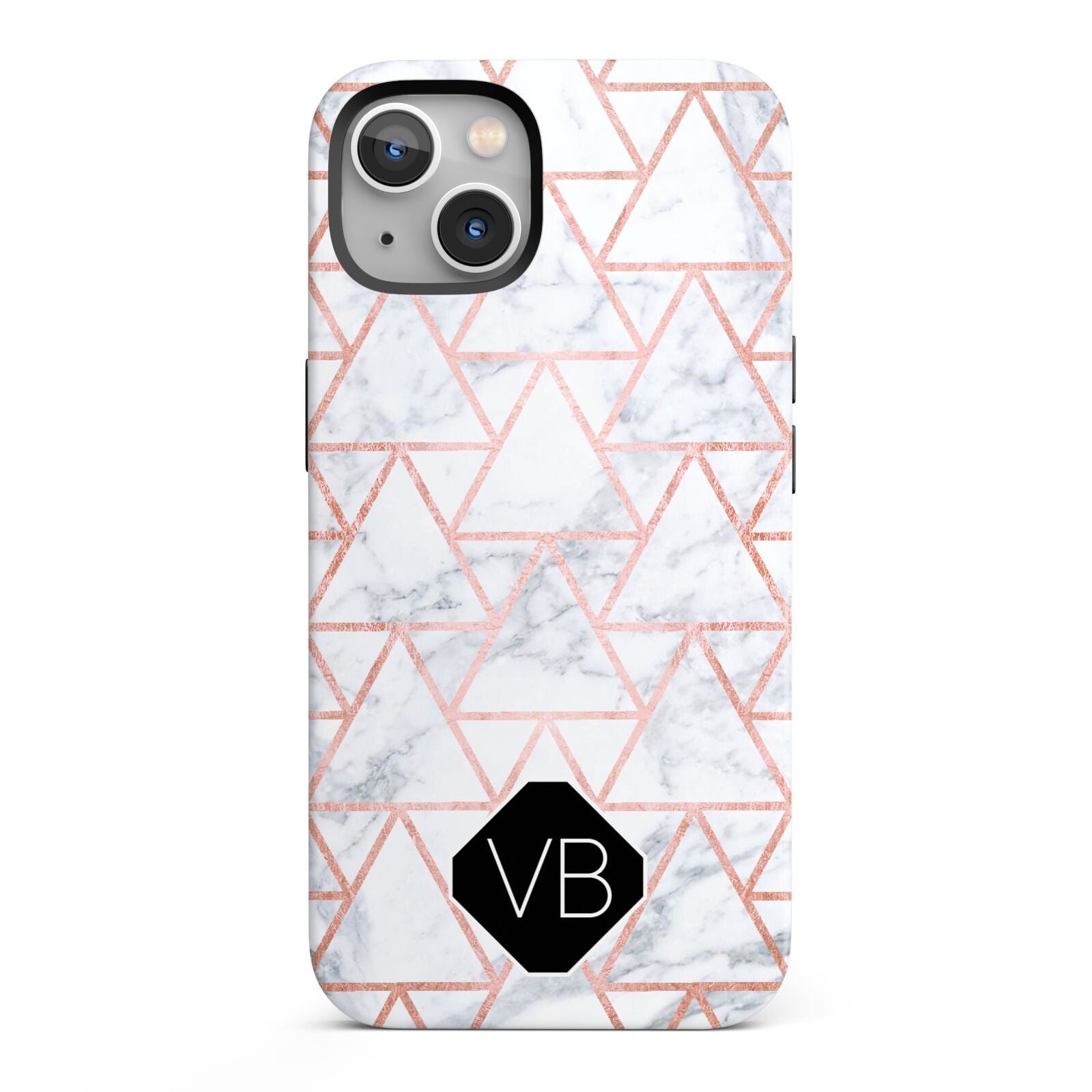 Personalised Rose Gold Grey Marble Hexagon iPhone 13 Full Wrap 3D Tough Case