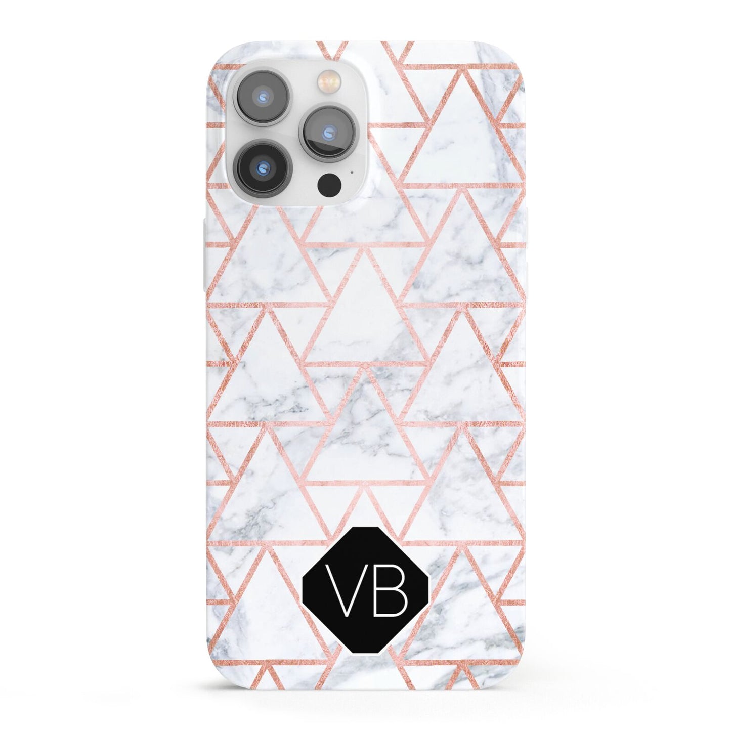 Personalised Rose Gold Grey Marble Hexagon iPhone 13 Pro Max Full Wrap 3D Snap Case