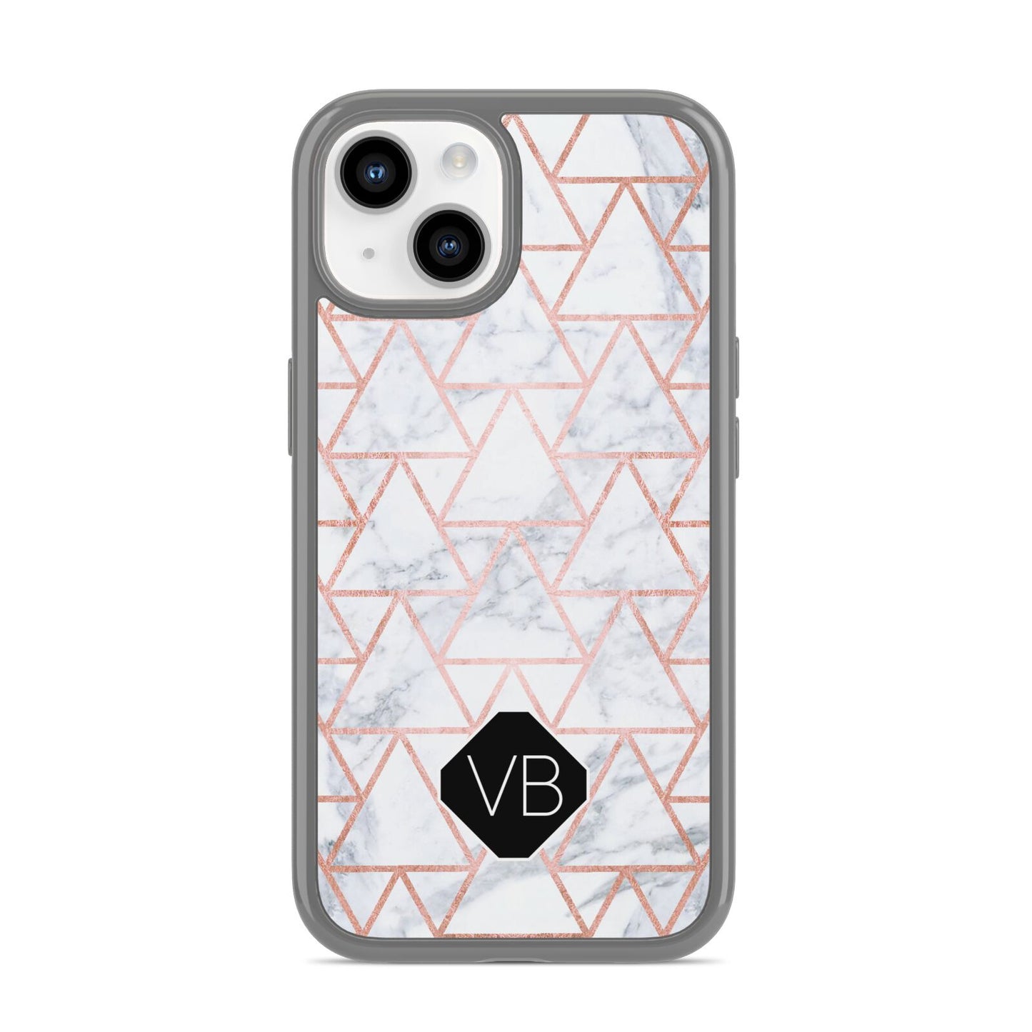 Personalised Rose Gold Grey Marble Hexagon iPhone 14 Clear Tough Case Starlight
