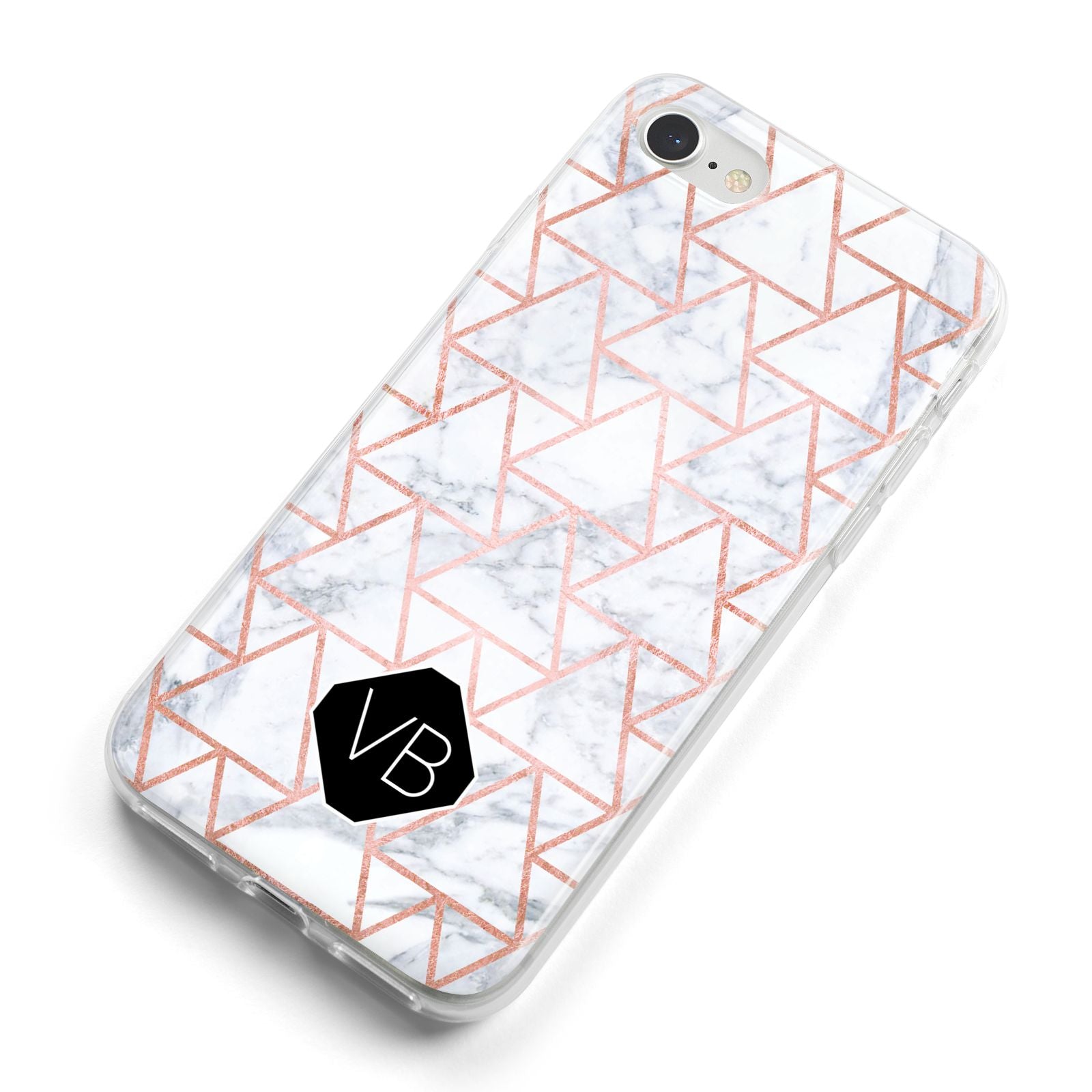 Personalised Rose Gold Grey Marble Hexagon iPhone 8 Bumper Case on Silver iPhone Alternative Image