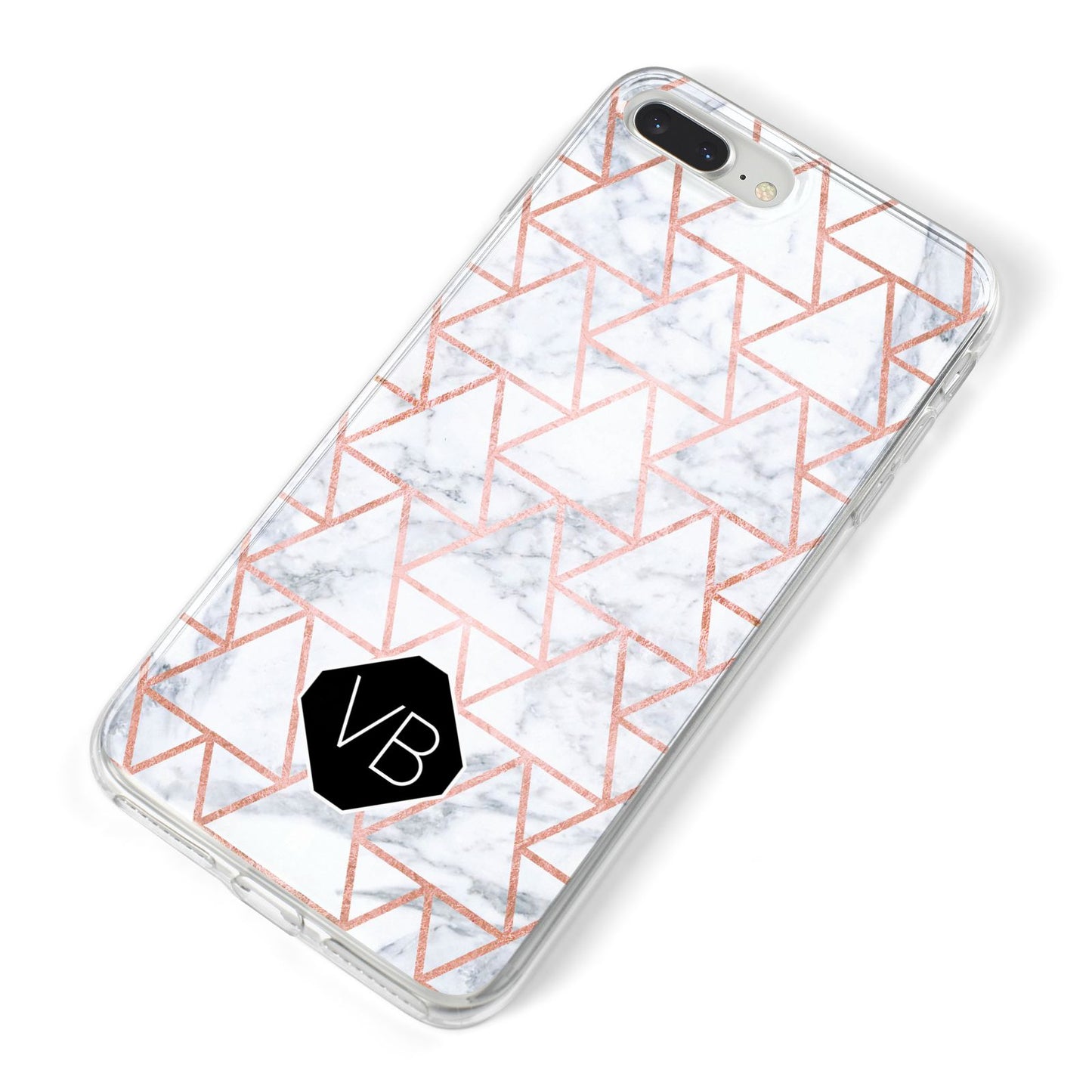 Personalised Rose Gold Grey Marble Hexagon iPhone 8 Plus Bumper Case on Silver iPhone Alternative Image