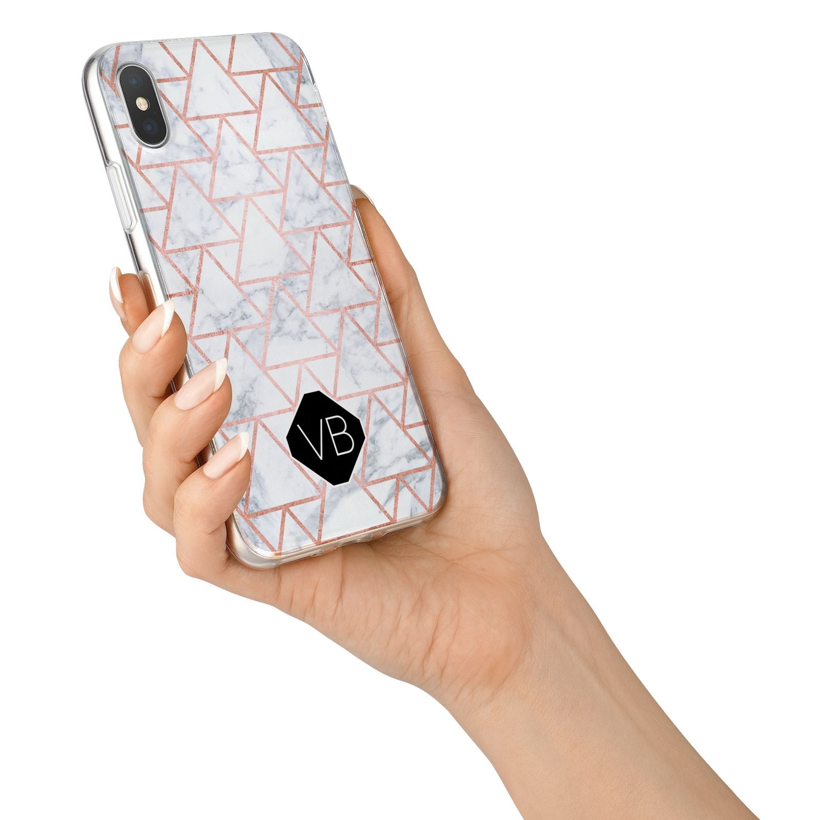 Personalised Rose Gold Grey Marble Hexagon iPhone X Bumper Case on Silver iPhone Alternative Image 2