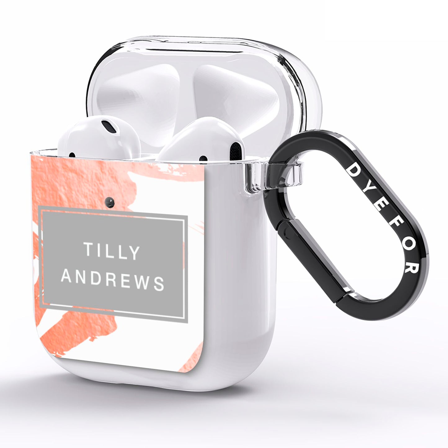 Personalised Rose Gold Leaf Name AirPods Clear Case Side Image
