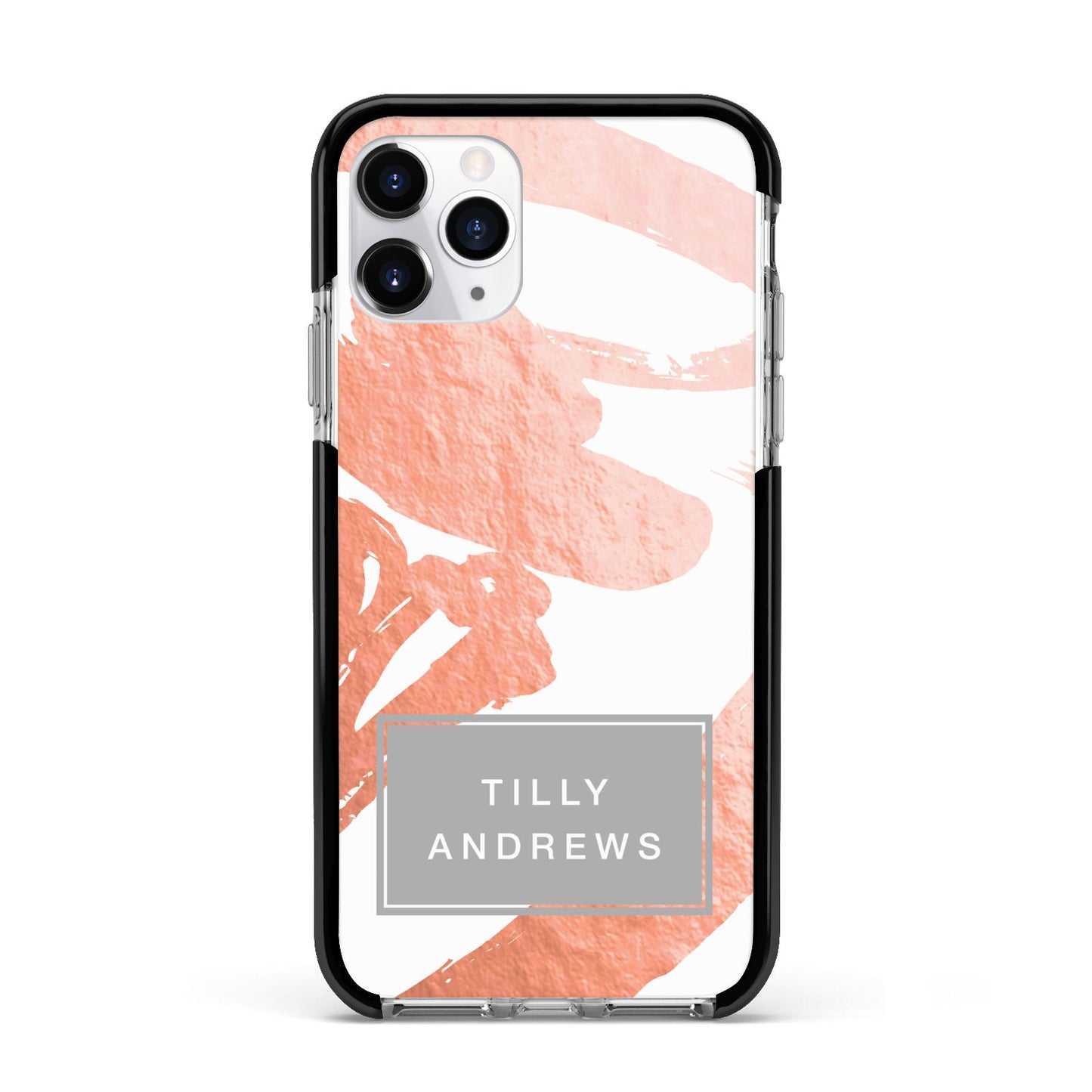 Personalised Rose Gold Leaf Name Apple iPhone 11 Pro in Silver with Black Impact Case