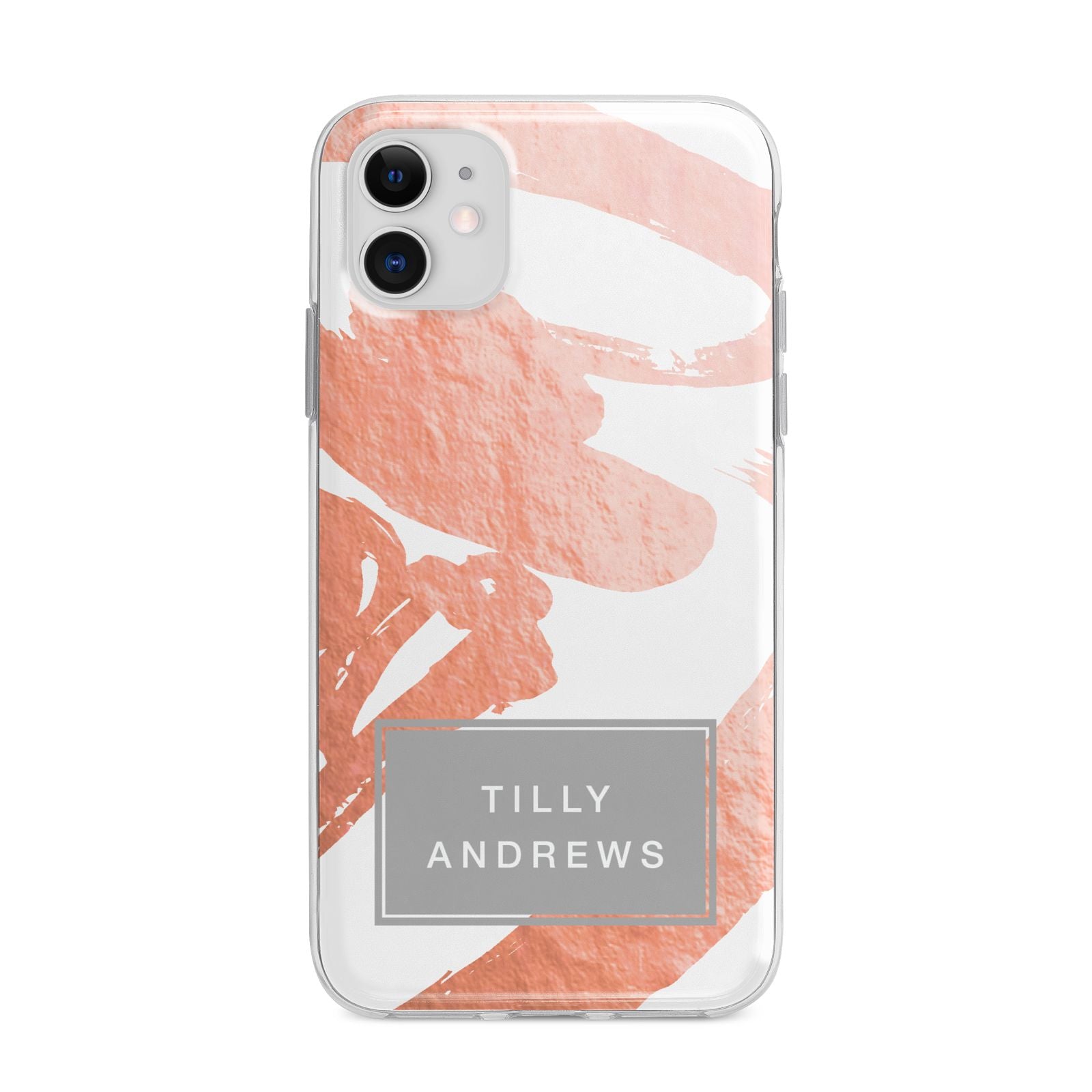 Personalised Rose Gold Leaf Name Apple iPhone 11 in White with Bumper Case