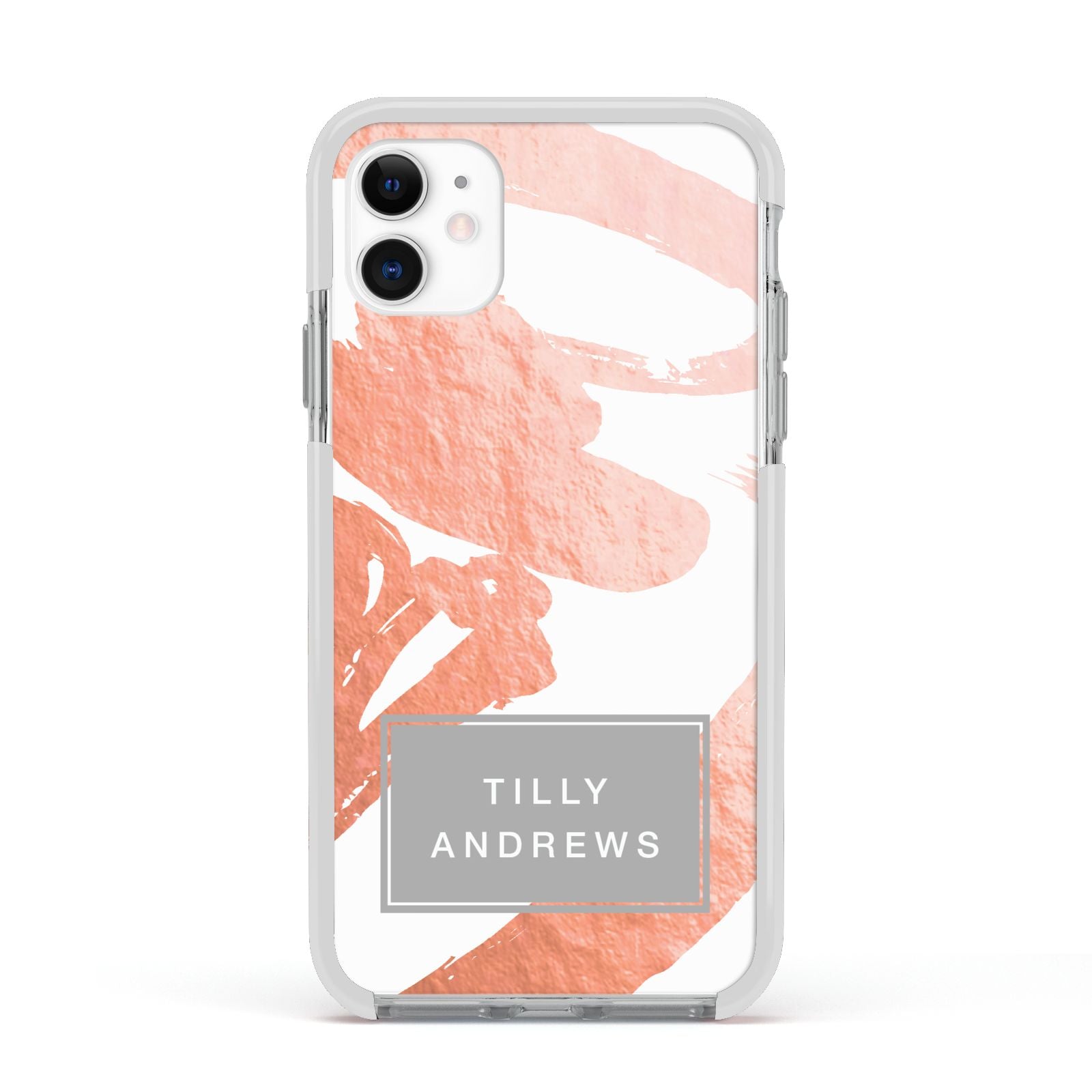 Personalised Rose Gold Leaf Name Apple iPhone 11 in White with White Impact Case