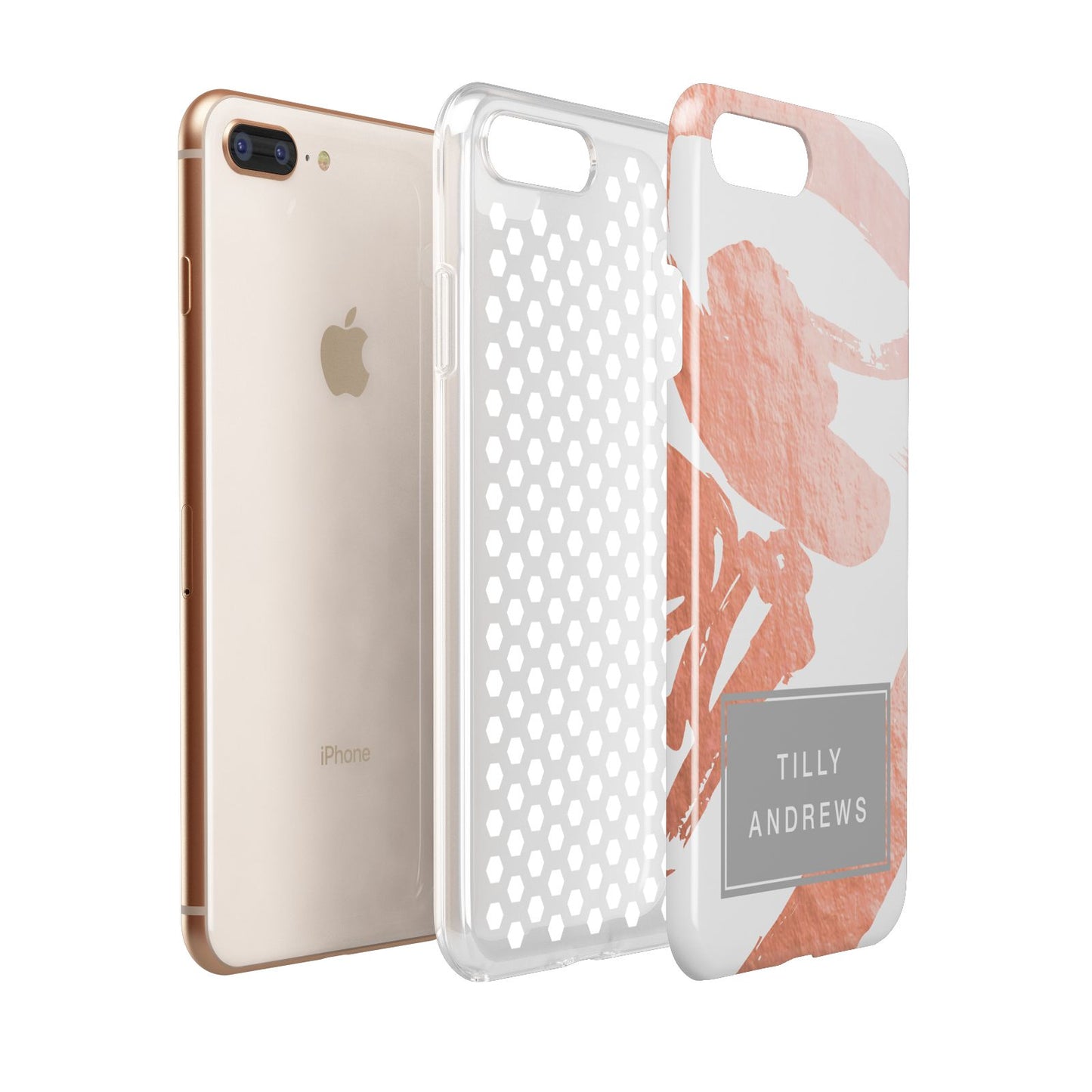 Personalised Rose Gold Leaf Name Apple iPhone 7 8 Plus 3D Tough Case Expanded View