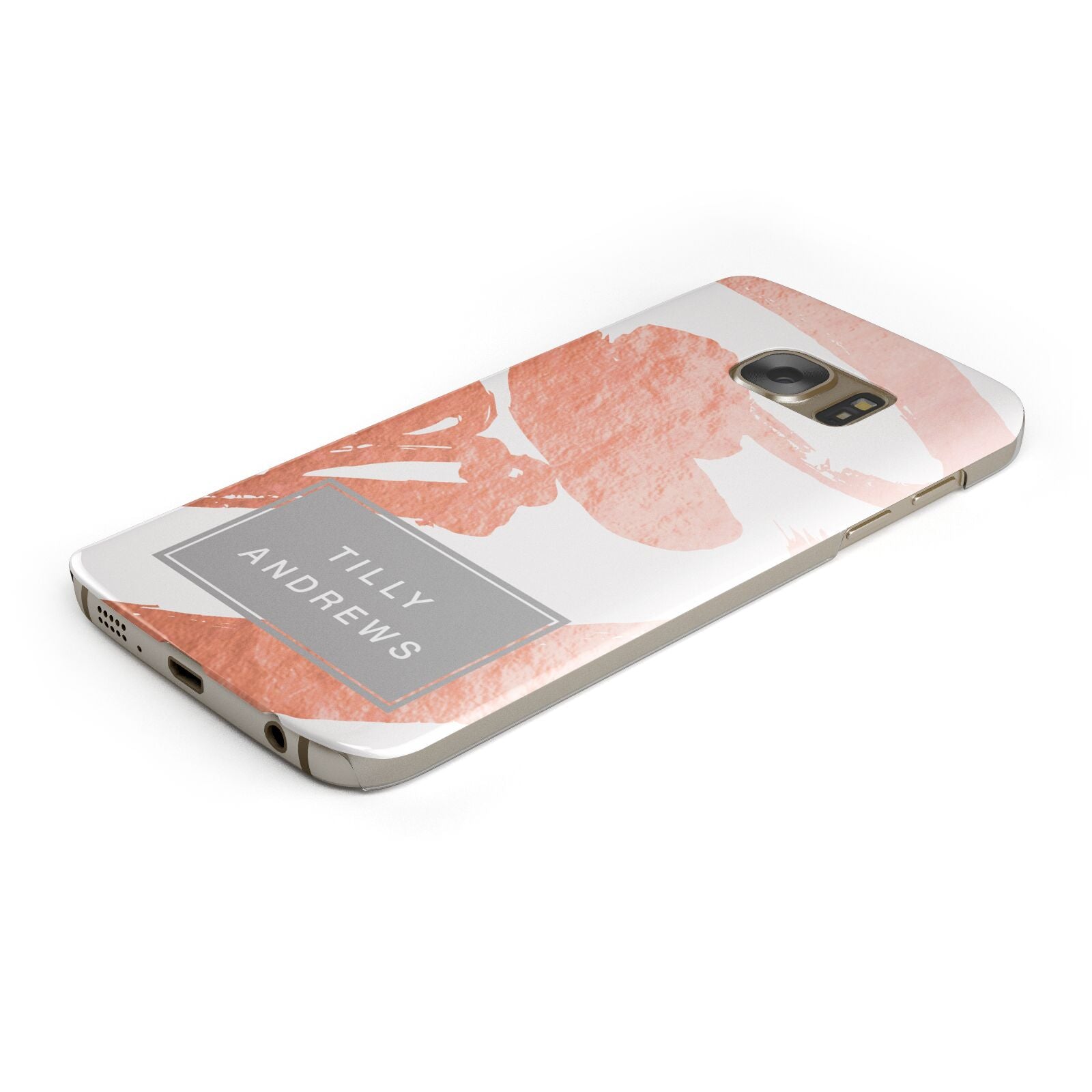 Personalised Rose Gold Leaf Name Protective Samsung Galaxy Case Angled Image