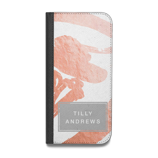 Personalised Rose Gold Leaf Name Vegan Leather Flip Samsung Case
