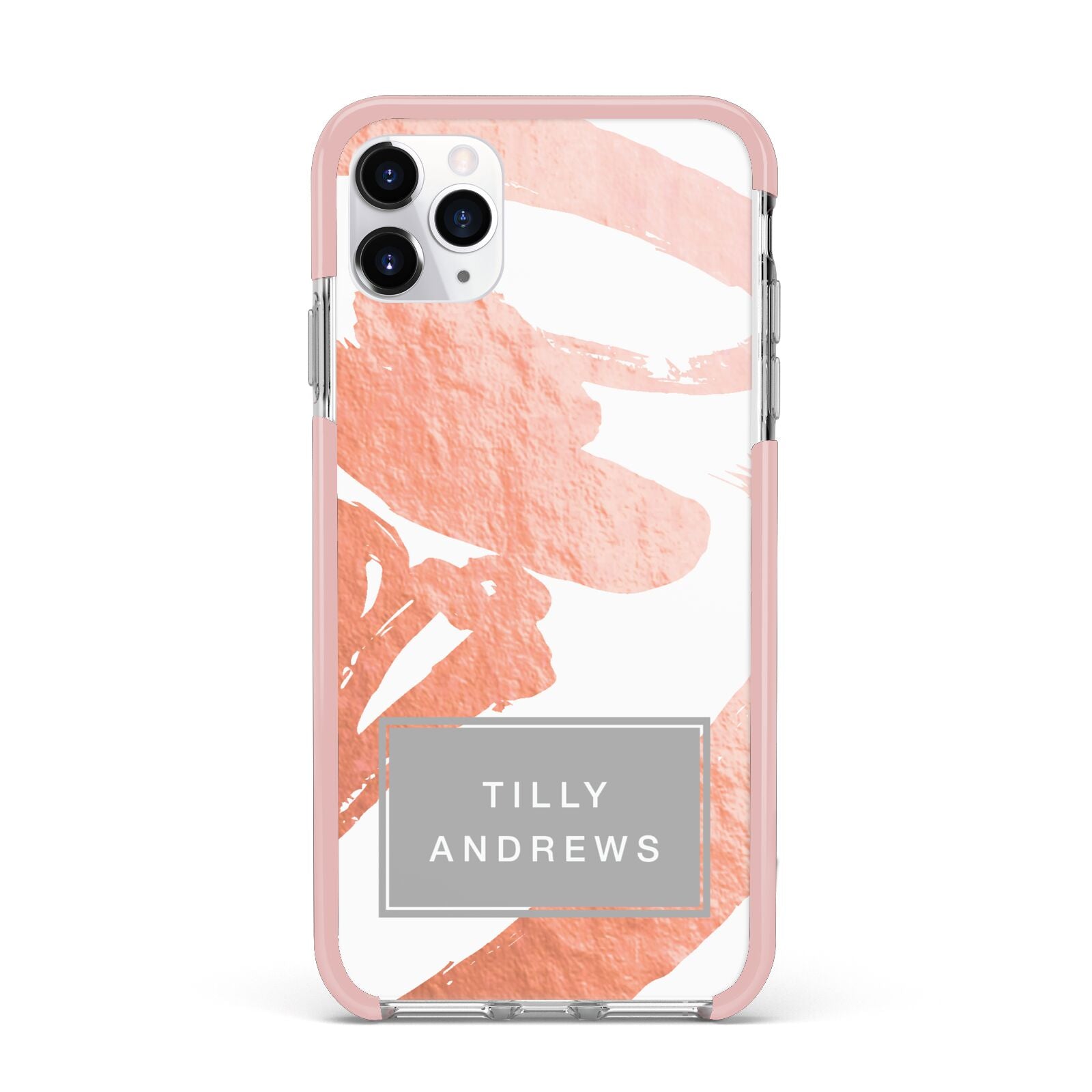 Personalised Rose Gold Leaf Name iPhone 11 Pro Max Impact Pink Edge Case