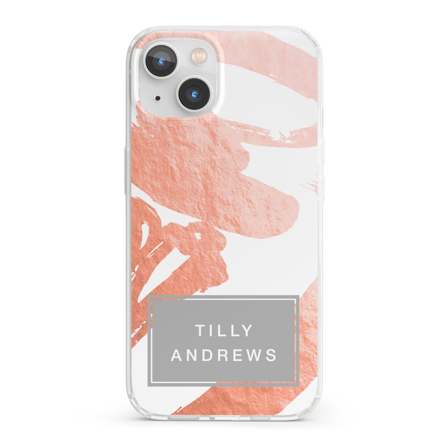 Personalised Rose Gold Leaf Name iPhone 13 Clear Bumper Case