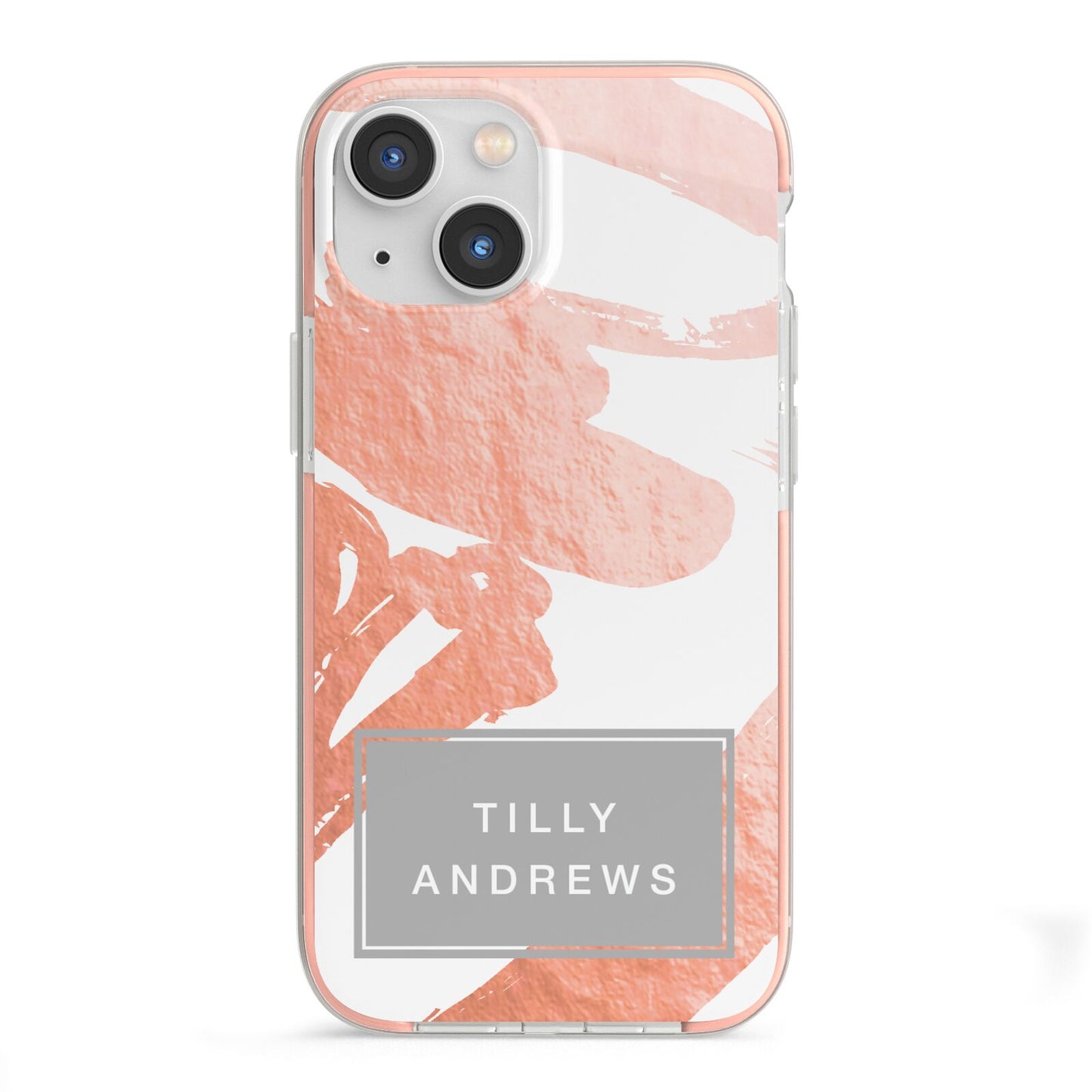 Personalised Rose Gold Leaf Name iPhone 13 Mini TPU Impact Case with Pink Edges