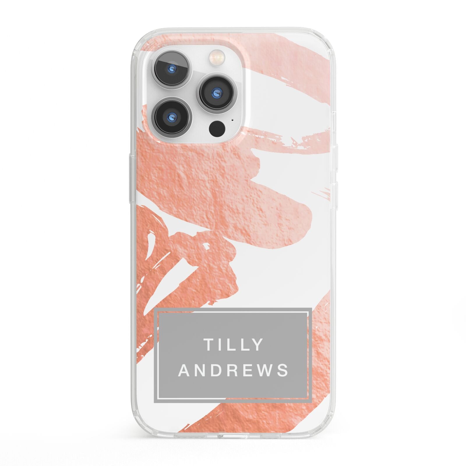 Personalised Rose Gold Leaf Name iPhone 13 Pro Clear Bumper Case