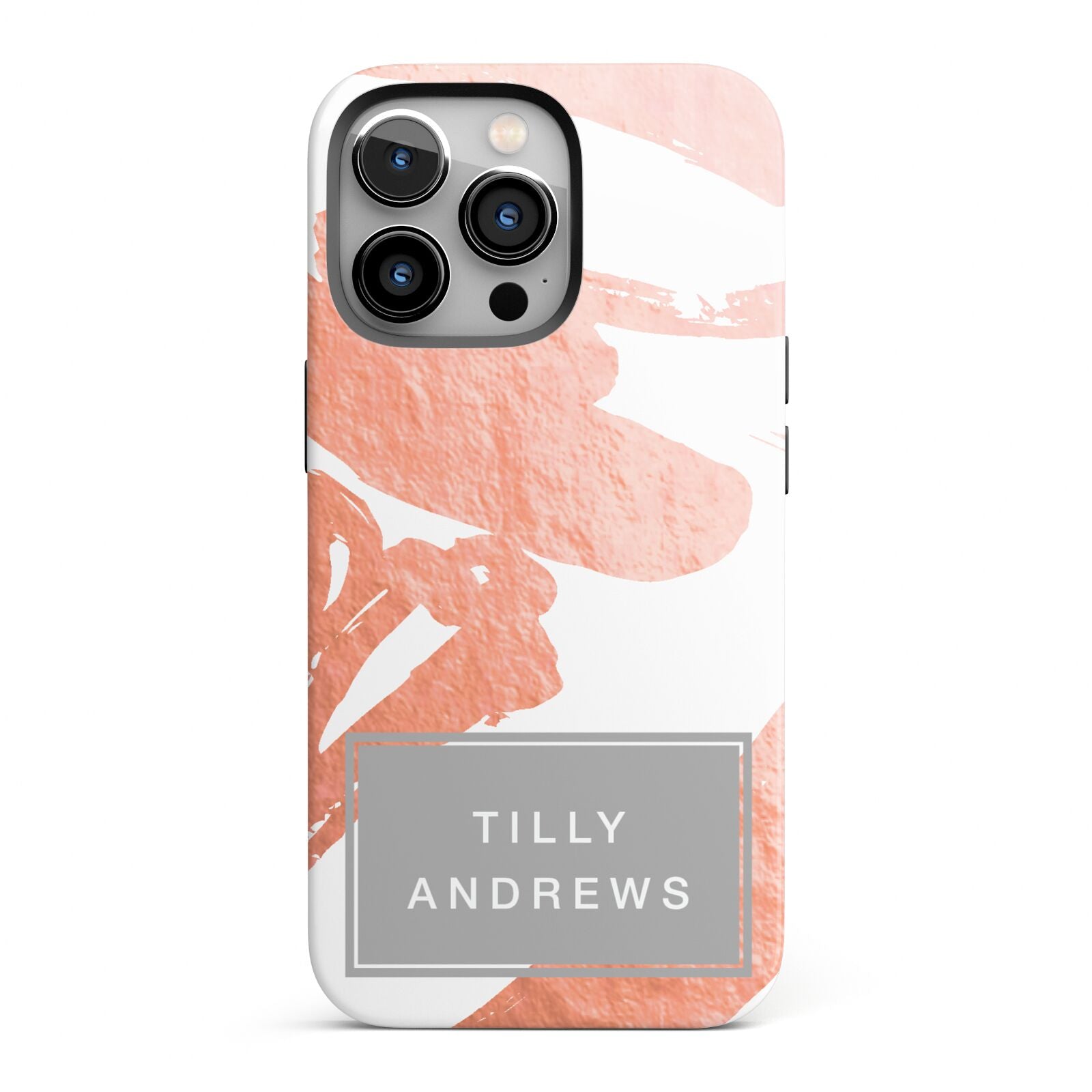 Personalised Rose Gold Leaf Name iPhone 13 Pro Full Wrap 3D Tough Case