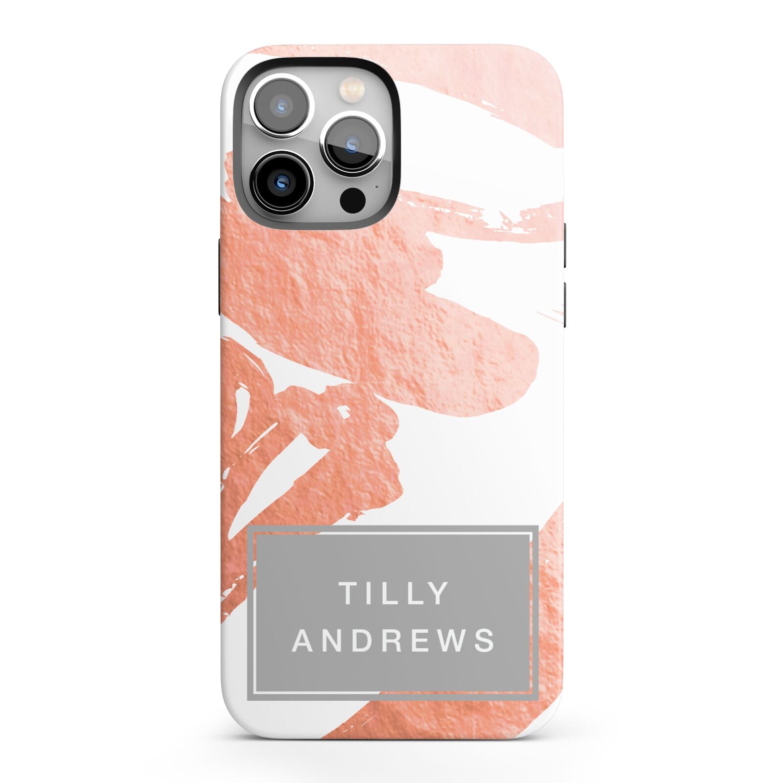 Personalised Rose Gold Leaf Name iPhone 13 Pro Max Full Wrap 3D Tough Case